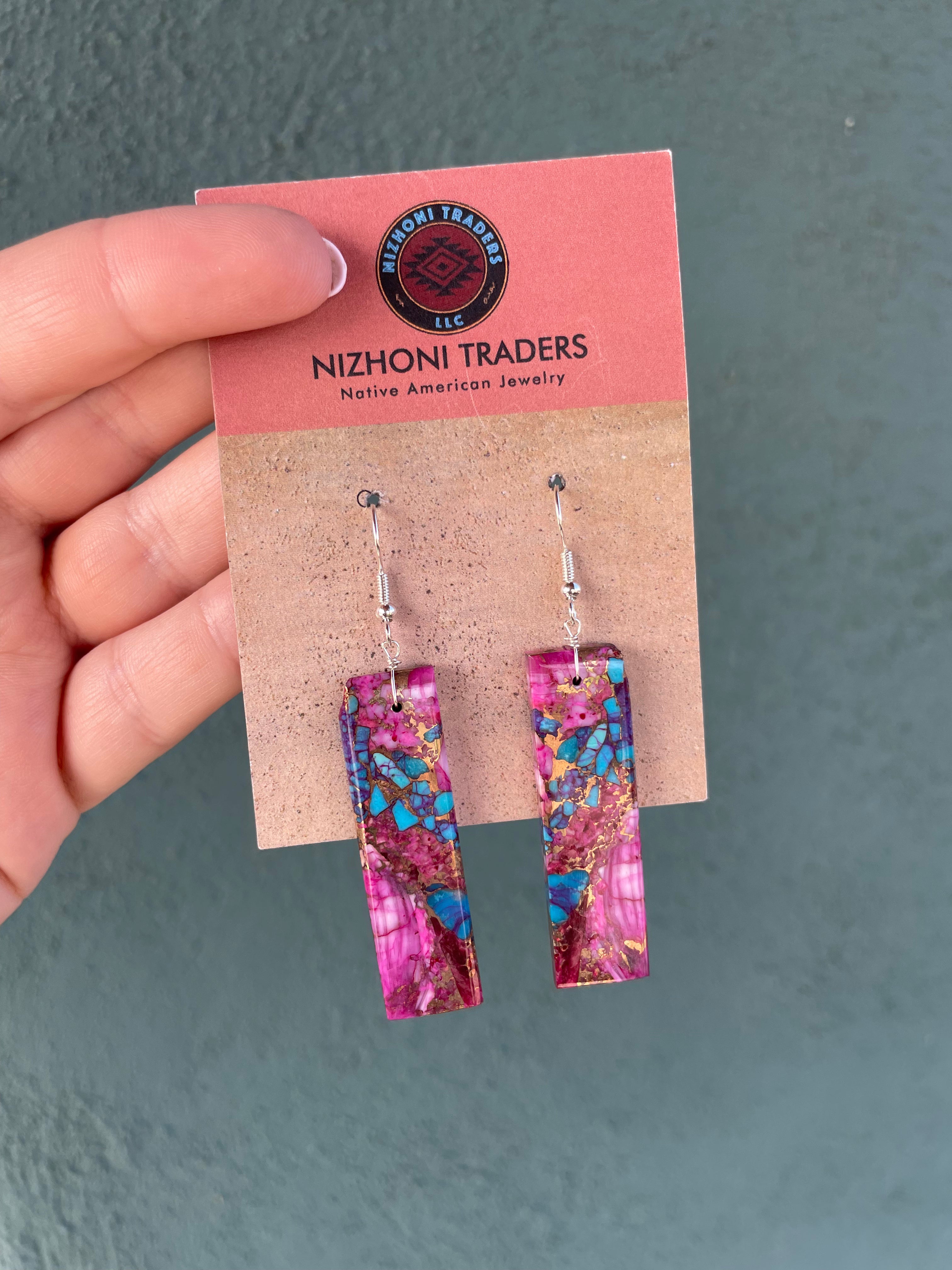 Navajo Sterling Silver & Purple Dream Slab Dangle Earrings