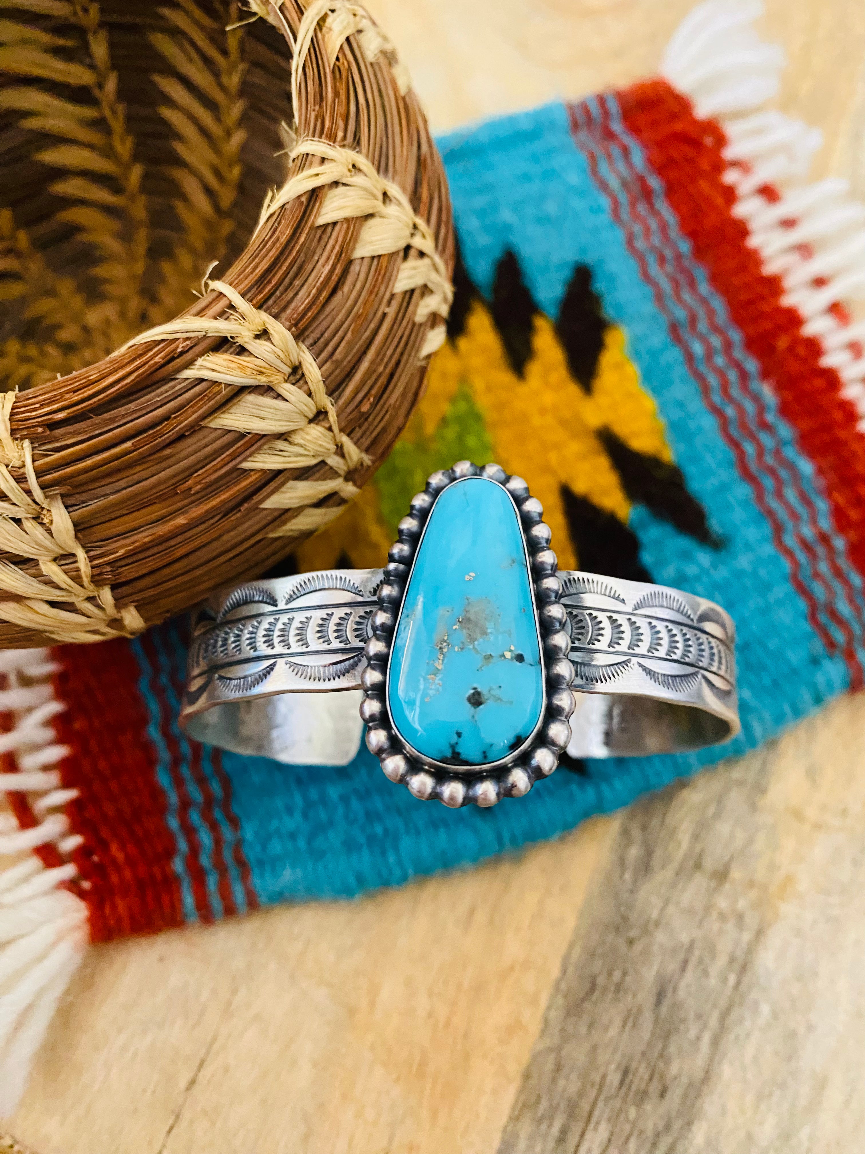 Navajo Sterling Silver & Turquoise Cuff Bracelet