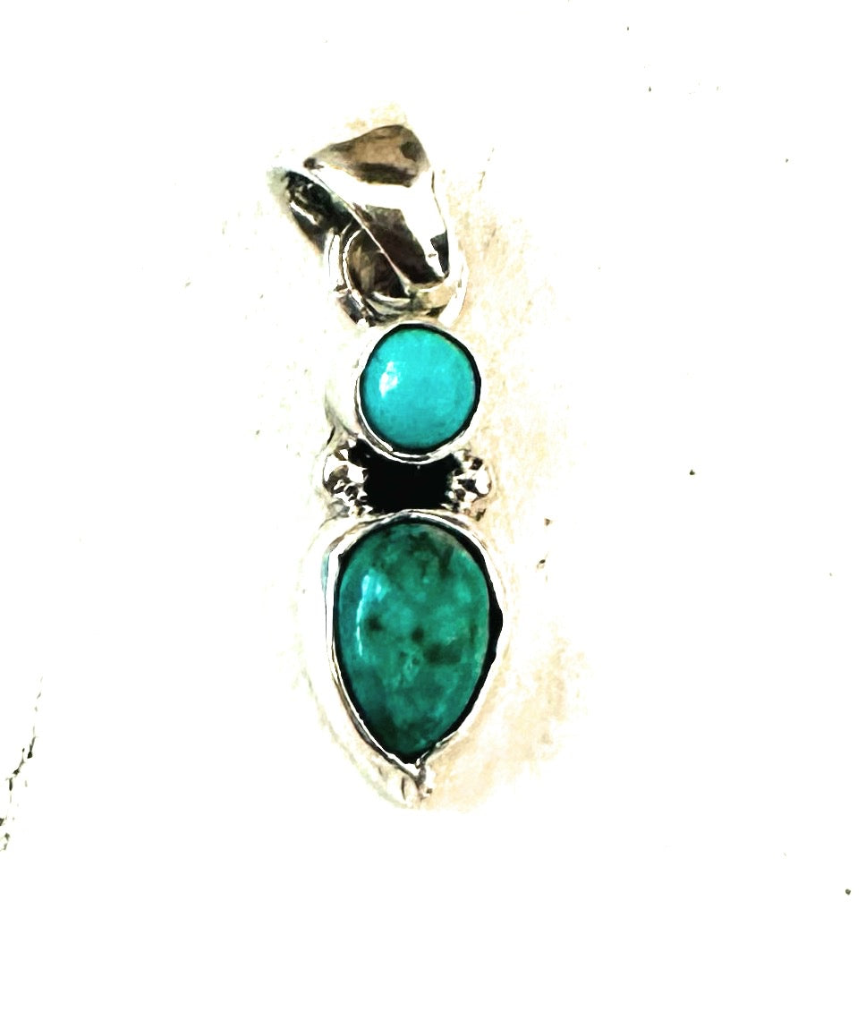 Navajo Turquoise & Sterling Silver Mini Two Stone Pendant