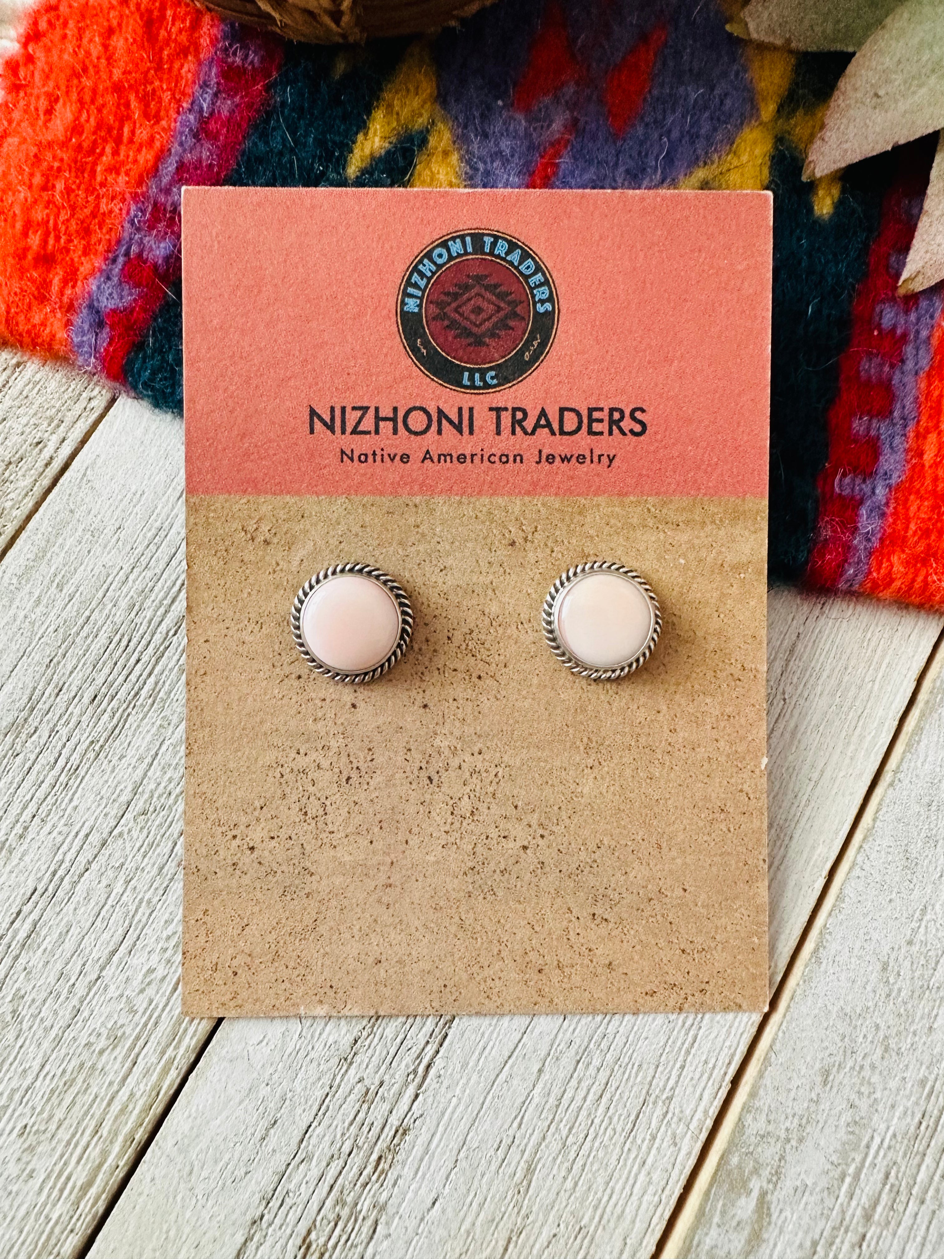 Navajo Queen Pink Conch Shell & Sterling Silver Stud Earrings