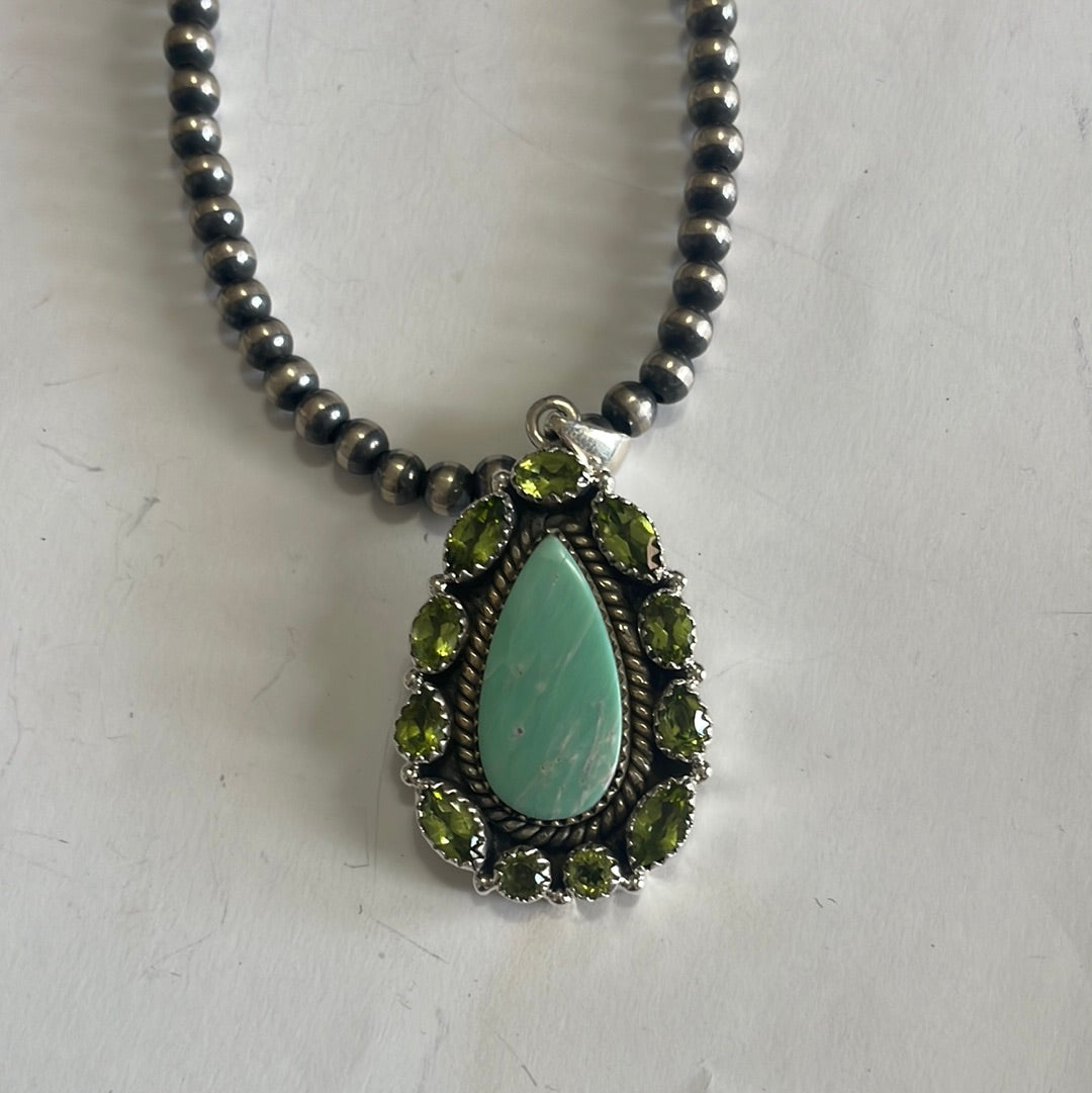 Handmade Sterling Silver, Variscite & Peridot Cluster Pendant