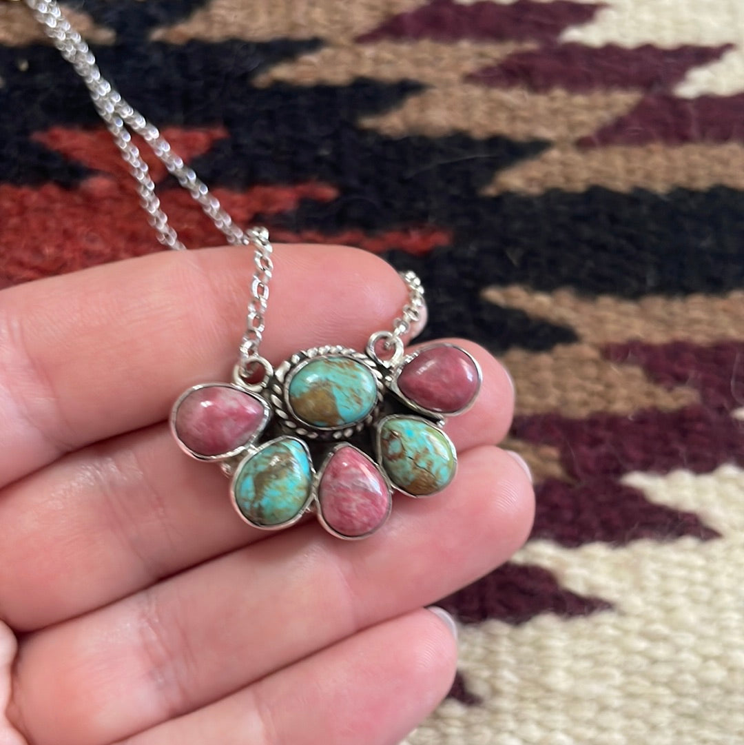 Handmade Sterling Silver, Rhodonite & Turquoise Necklace