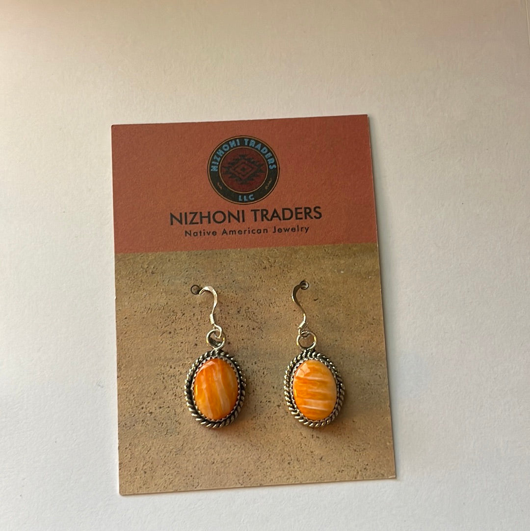 Navajo Orange Spiny & Sterling Silver Dangle Earrings