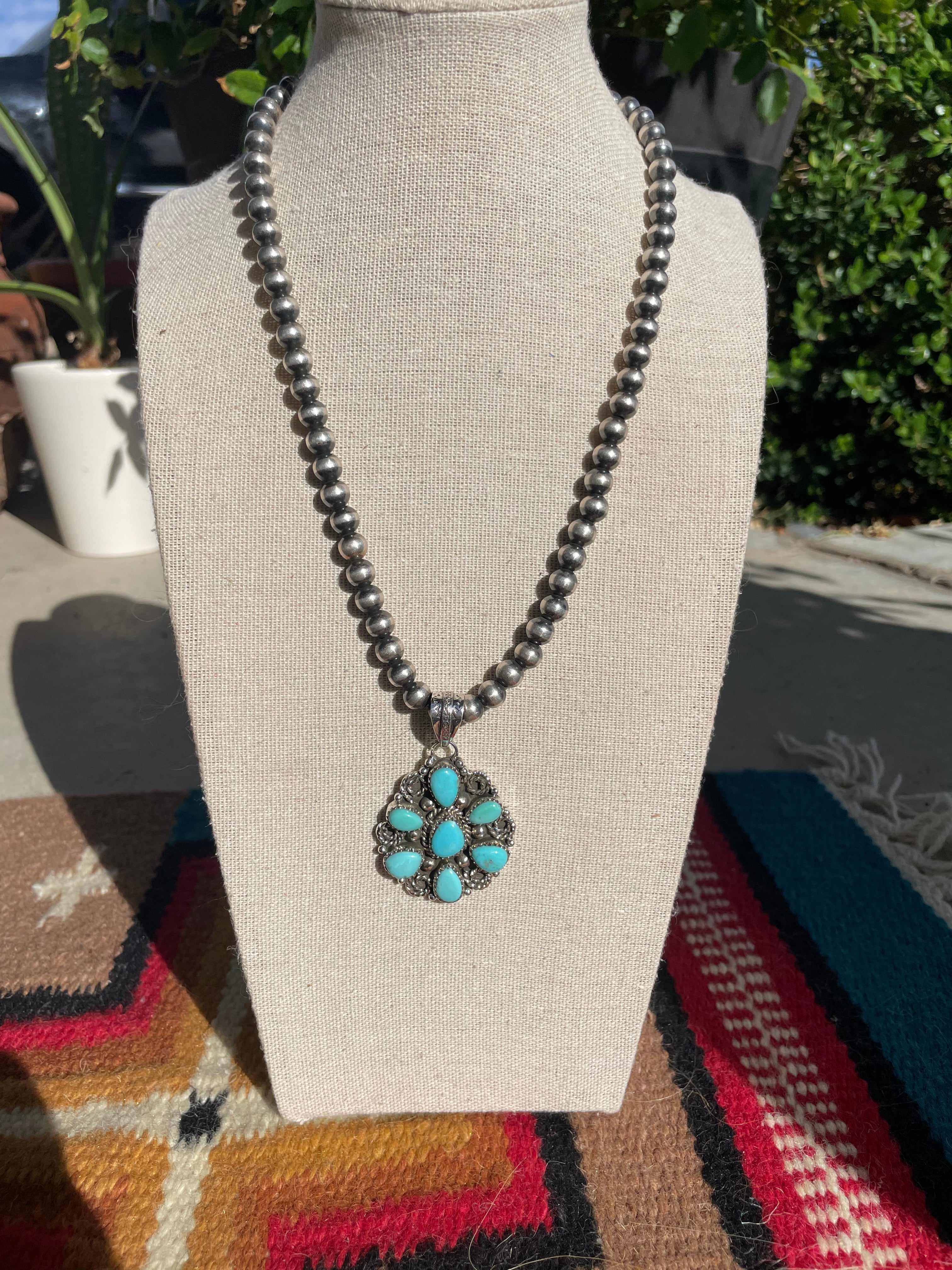 Handmade Sterling Silver & Turquoise Pendant signed Nizhoni (Light)