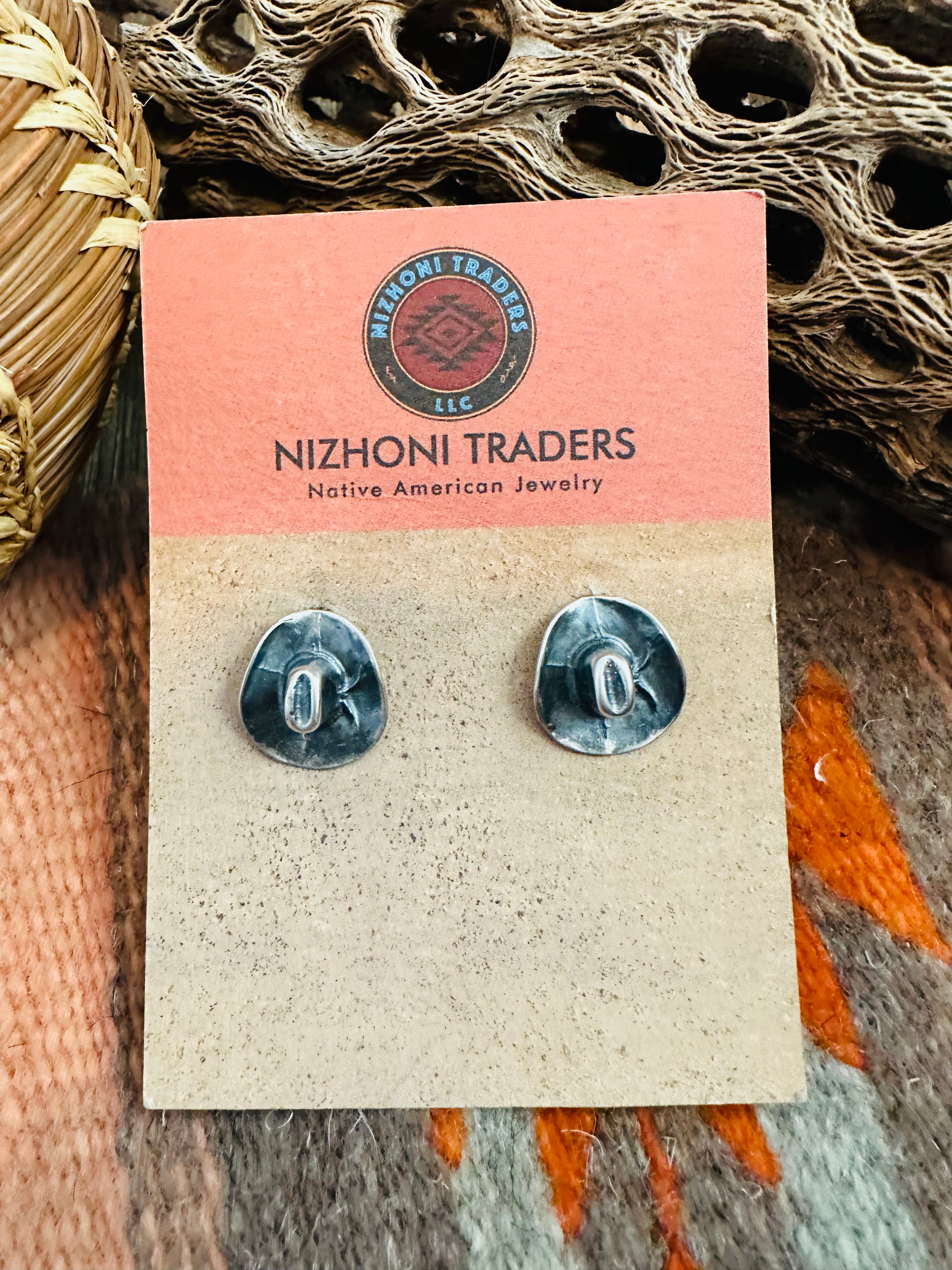 Navajo Cowboy Hat Sterling Silver Stud Earrings