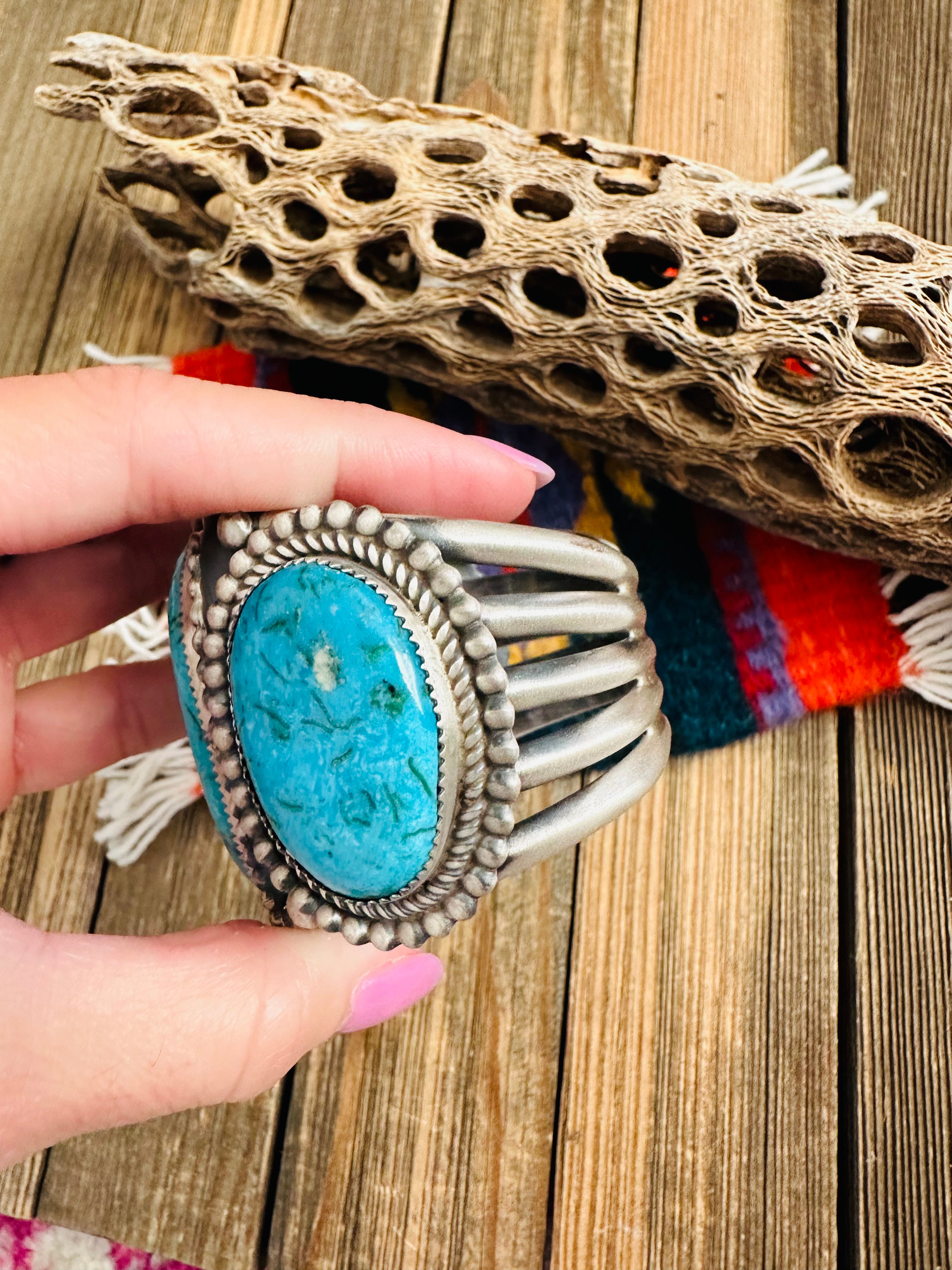 Navajo Old Pawn Kingman Turquoise & Sterling Silver Cuff Bracelet