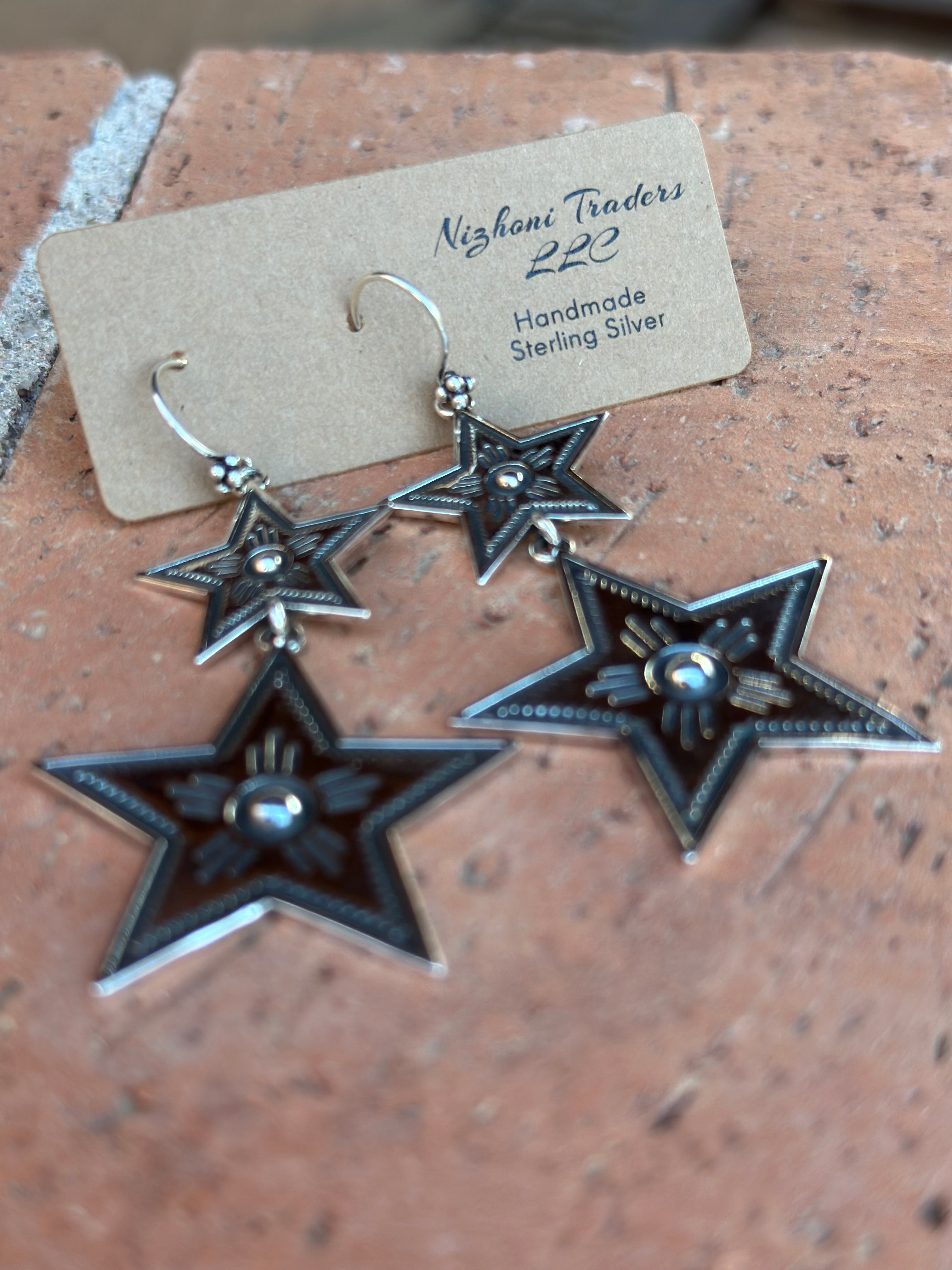 Handmade Star Gazer Sterling Silver Dangle Earrings