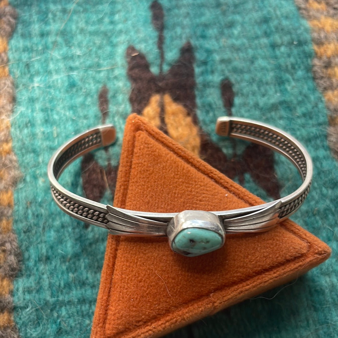 Navajo Turquoise And Sterling Silver Single Stone Adjustable Cuff Bracelet