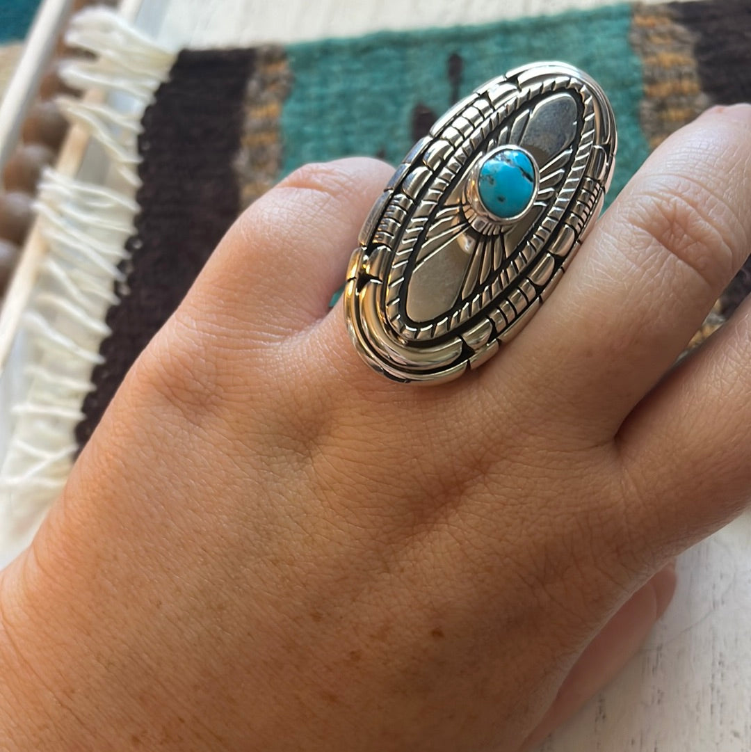 Navajo Sterling Silver & Turquoise Statement Ring Size 7.5.