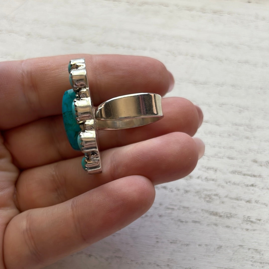 Beautiful Handmade Turquoise And Sterling Silver Adjustable Ring Signed Nizhoni