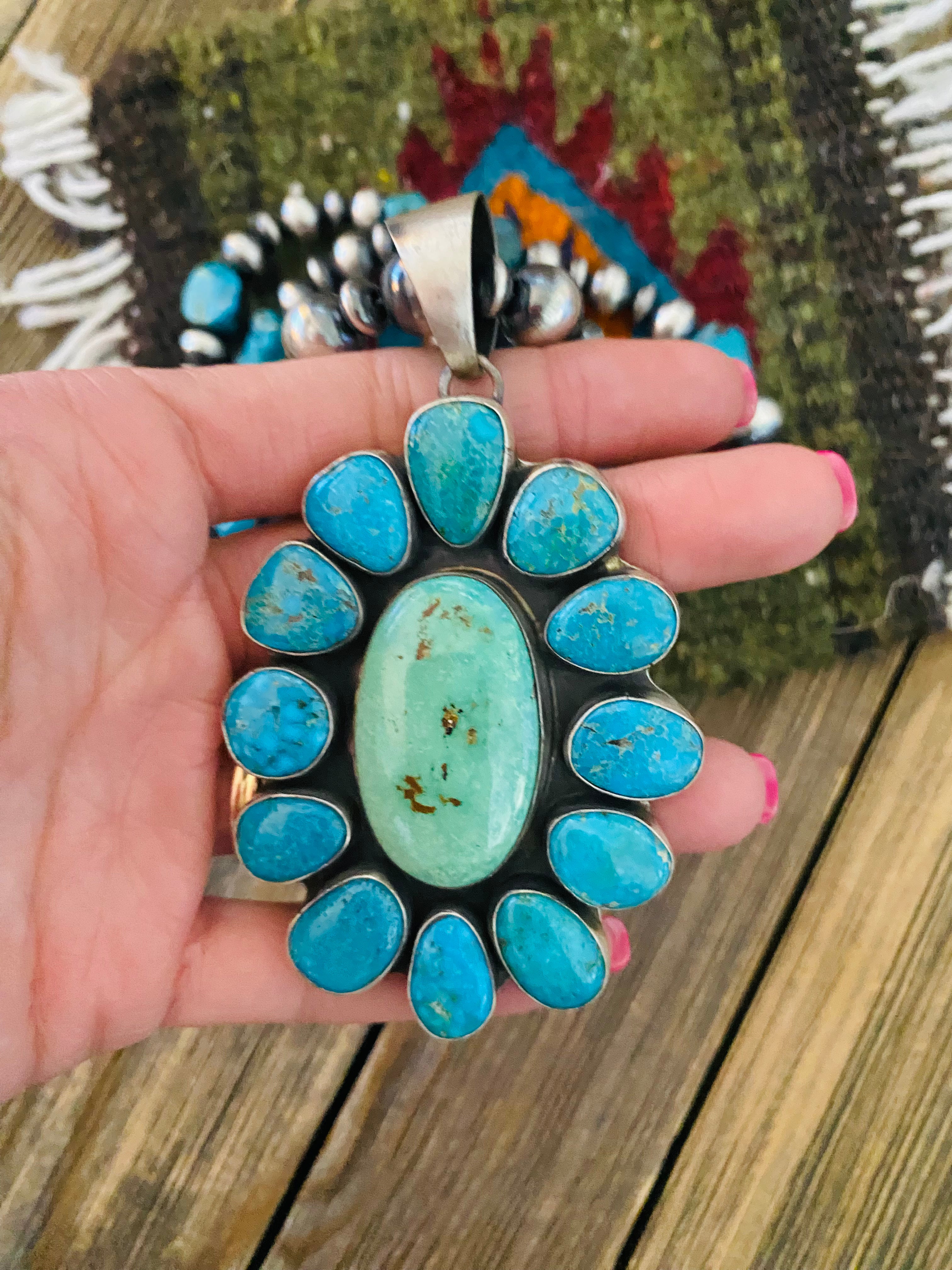 Navajo Sterling Silver & Turquoise Cluster Beaded Necklace