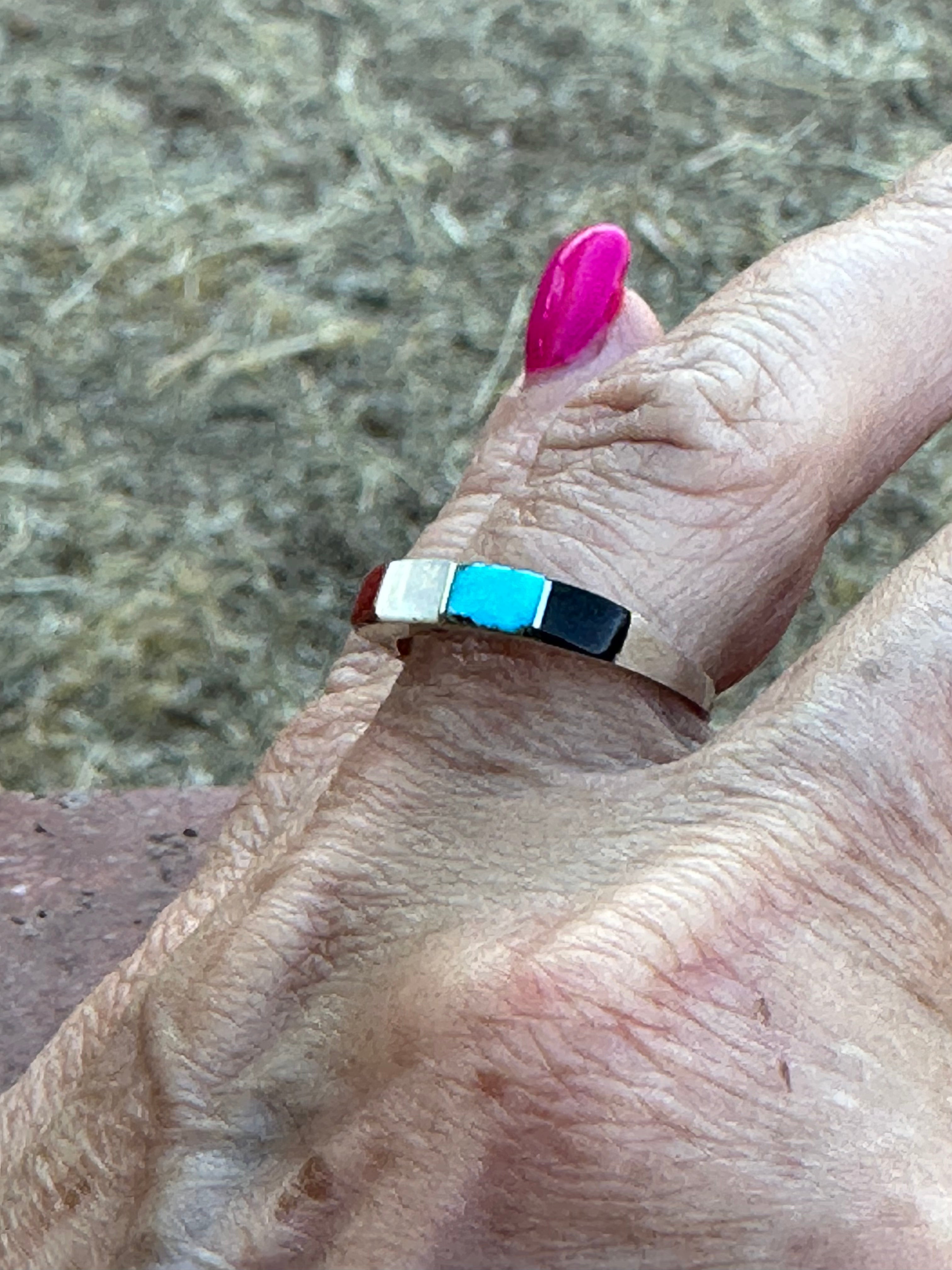 Zuni Sterling Silver Multistone Stacker Band