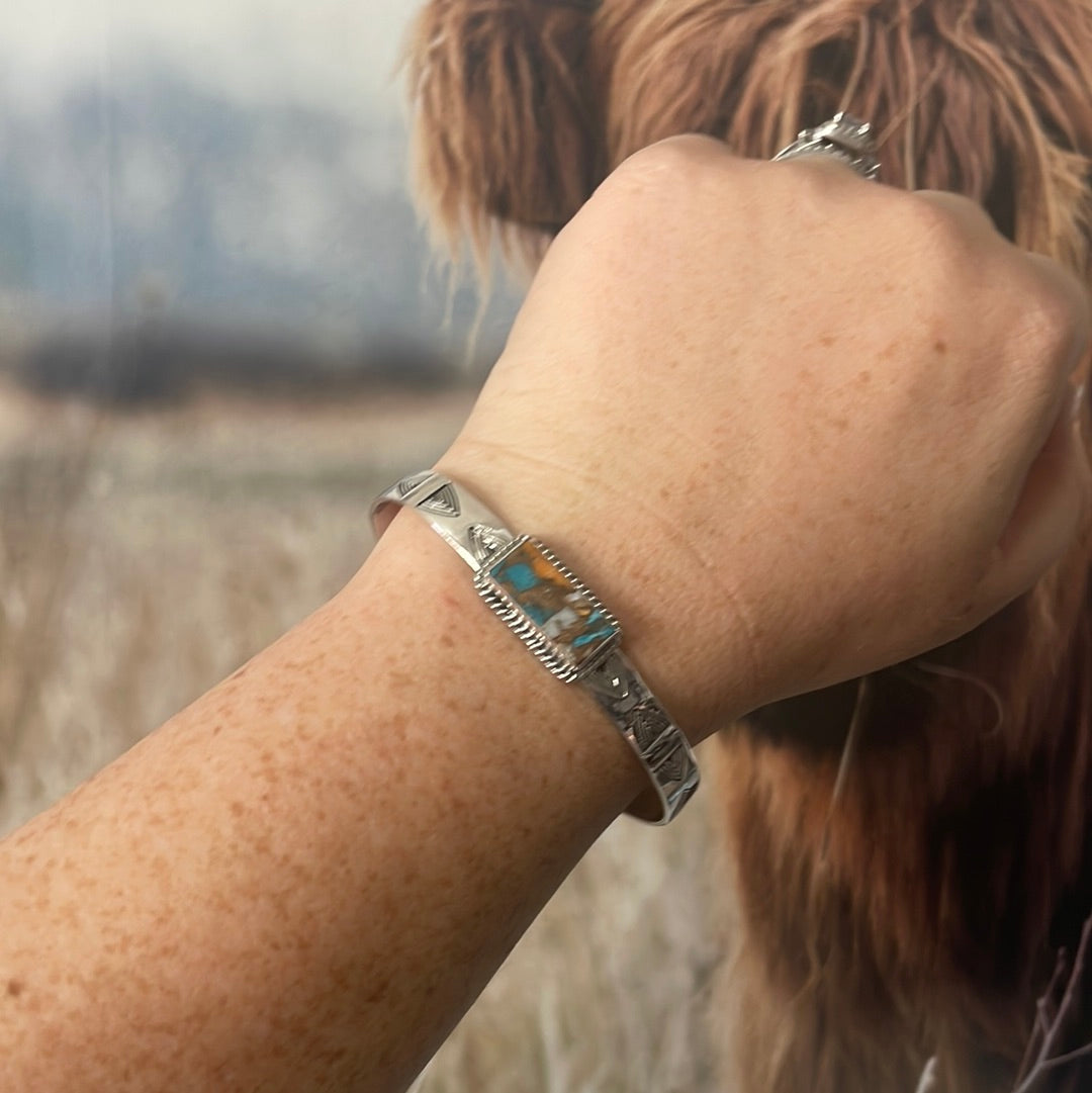 Handmade Sterling Silver & Blue Dream Adjustable Cuff Bracelet