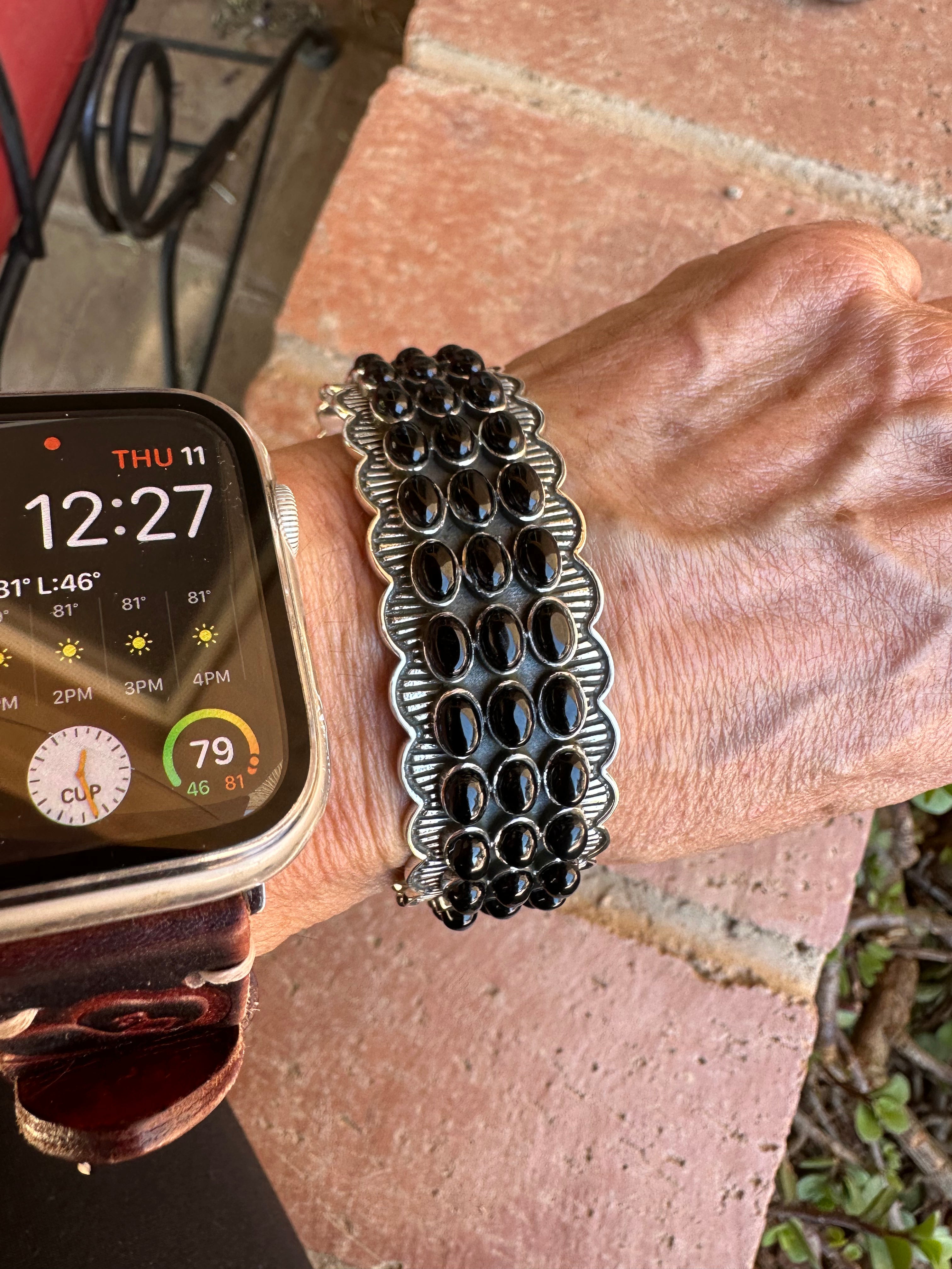 Handmade Black Onyx  Sterling Silver Taos Cuff