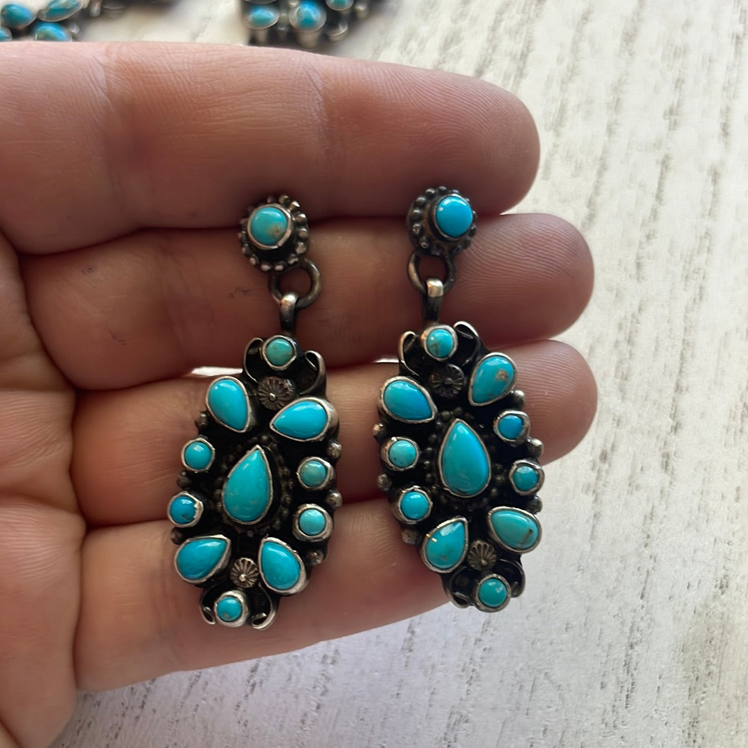 Sheila Becenti Navajo Sterling Silver Sleeping Beauty Turquoise Necklace & Earring Set Signed