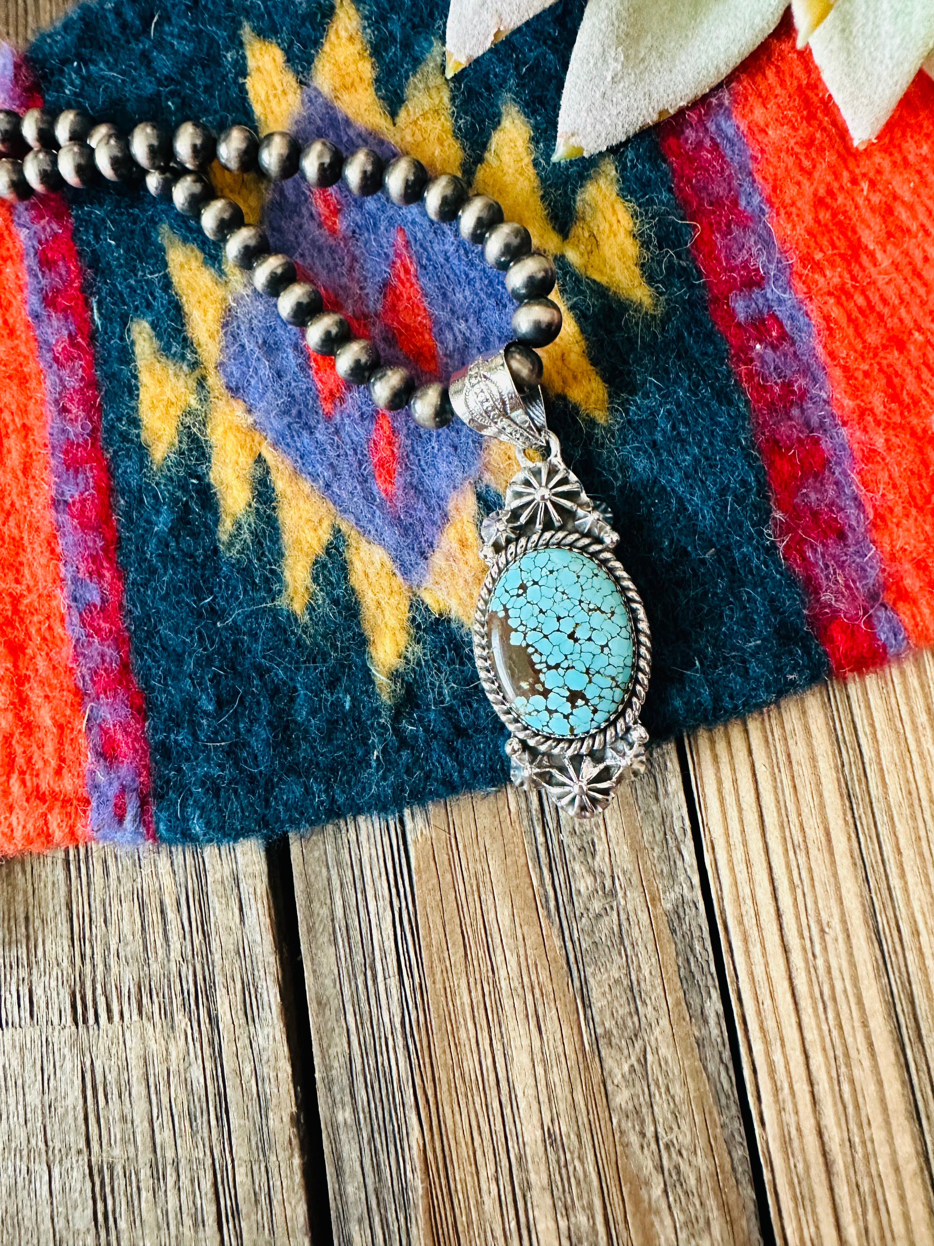 Handmade Sterling Silver & Number 8 Turquoise Pendant