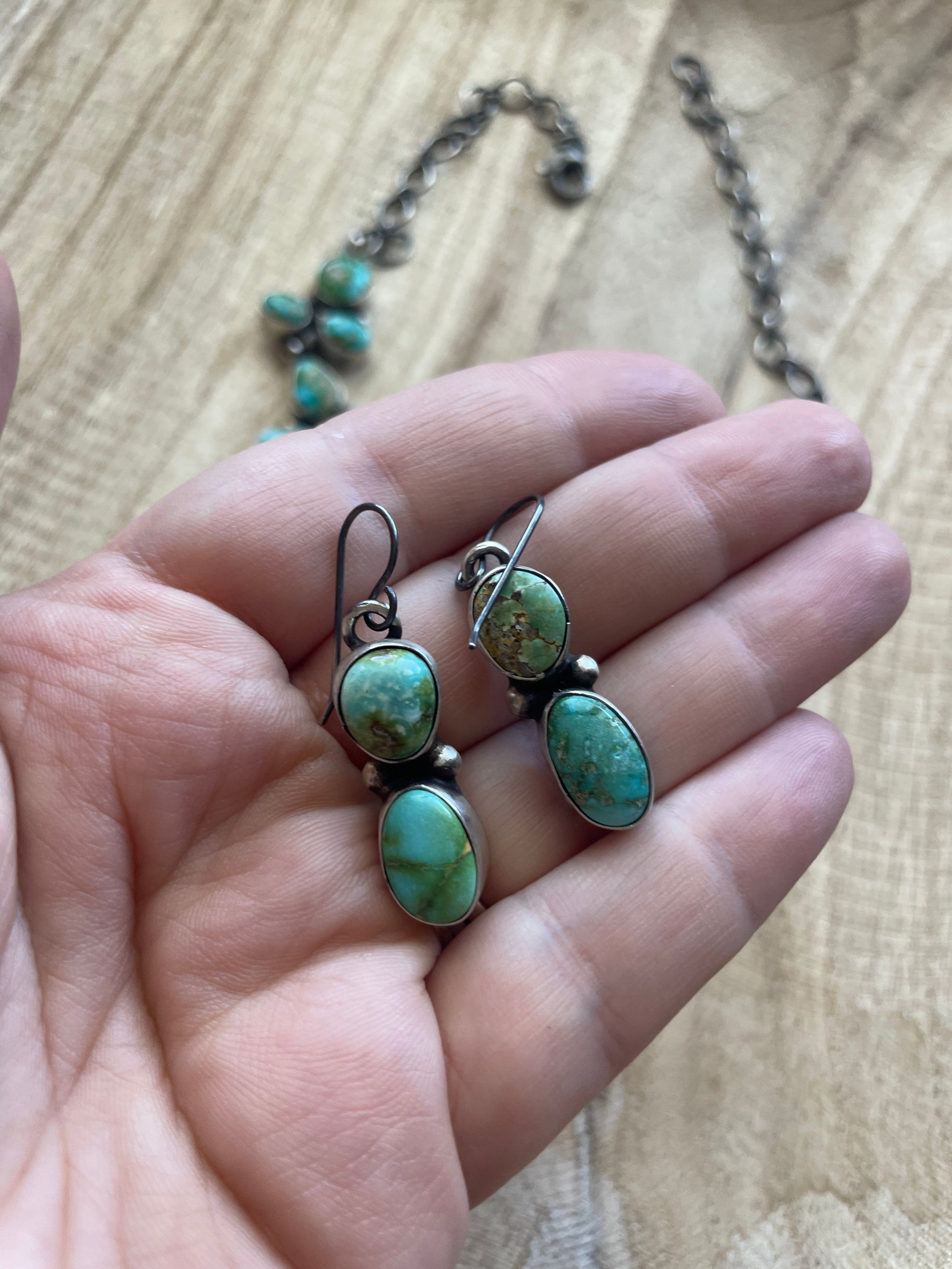 Navajo Sterling Silver Sonoran Mountain Turquoise Necklace & Earring Set By Sheila Becenti