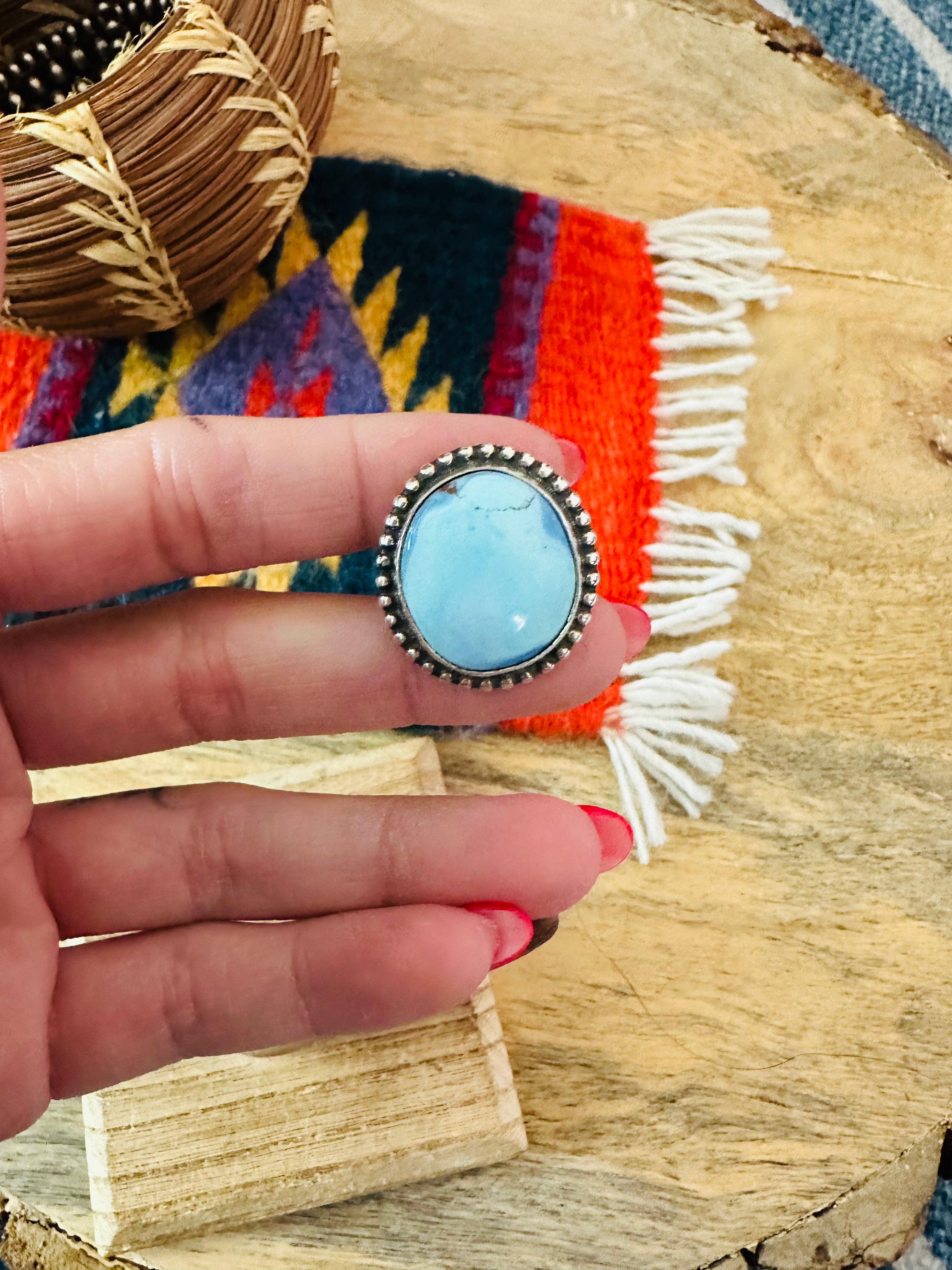 Navajo Golden Hills Turquoise & Sterling Silver Ring Size 8.5