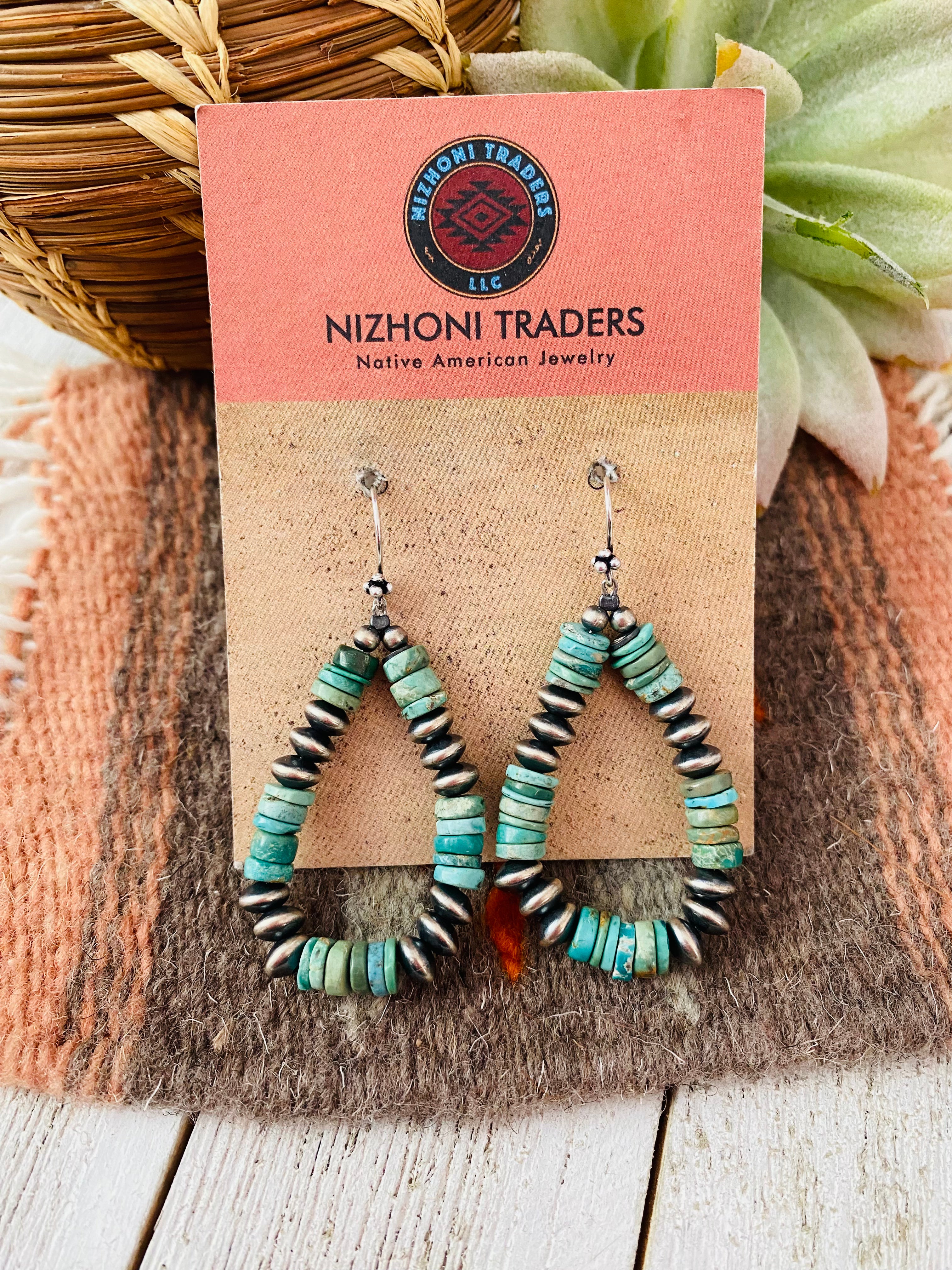 Handmade Turquoise And Sterling Silver Beaded Dangle Earrings