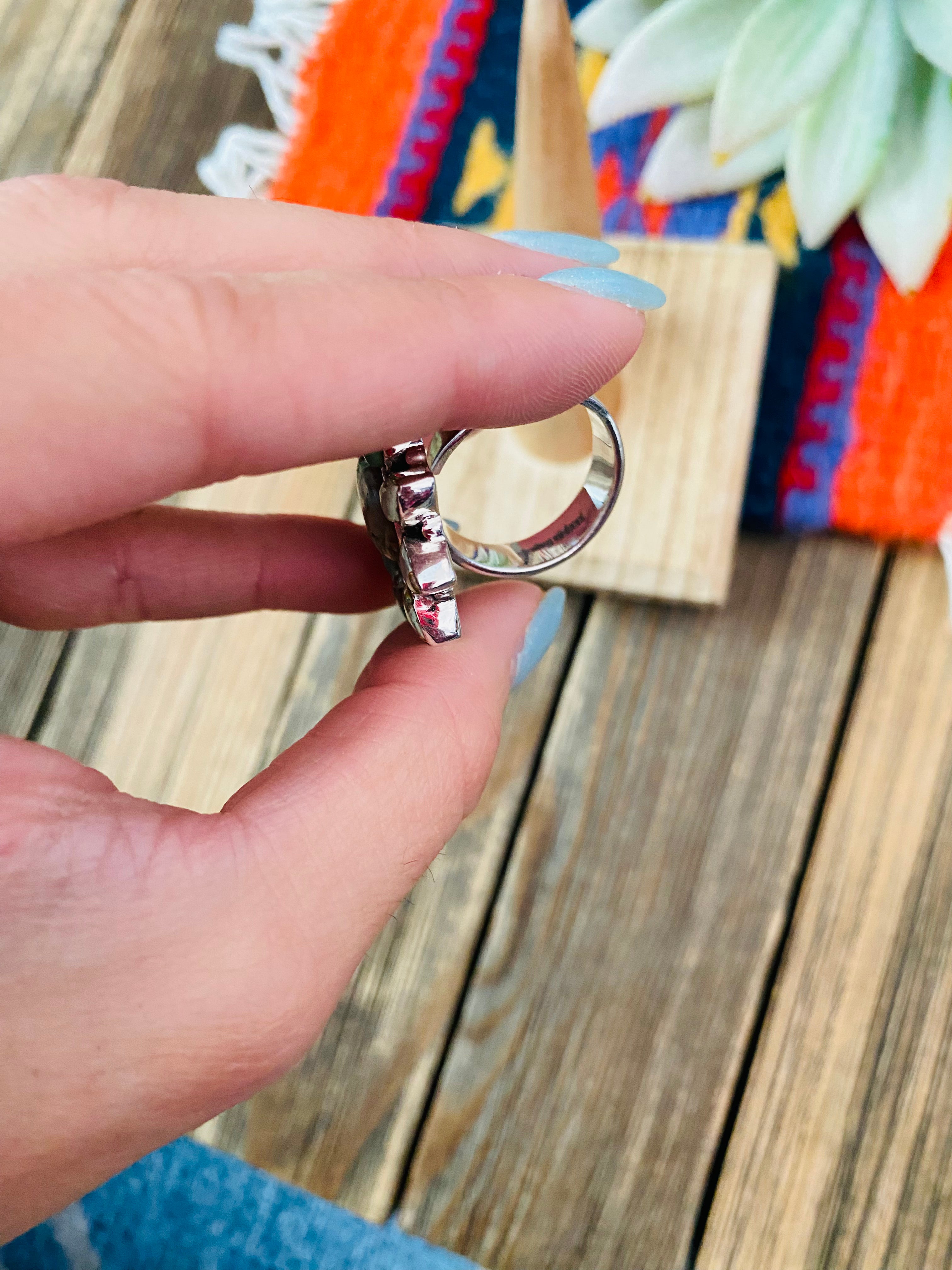 Handmade Sterling Silver & Turquoise Cluster Adjustable Ring