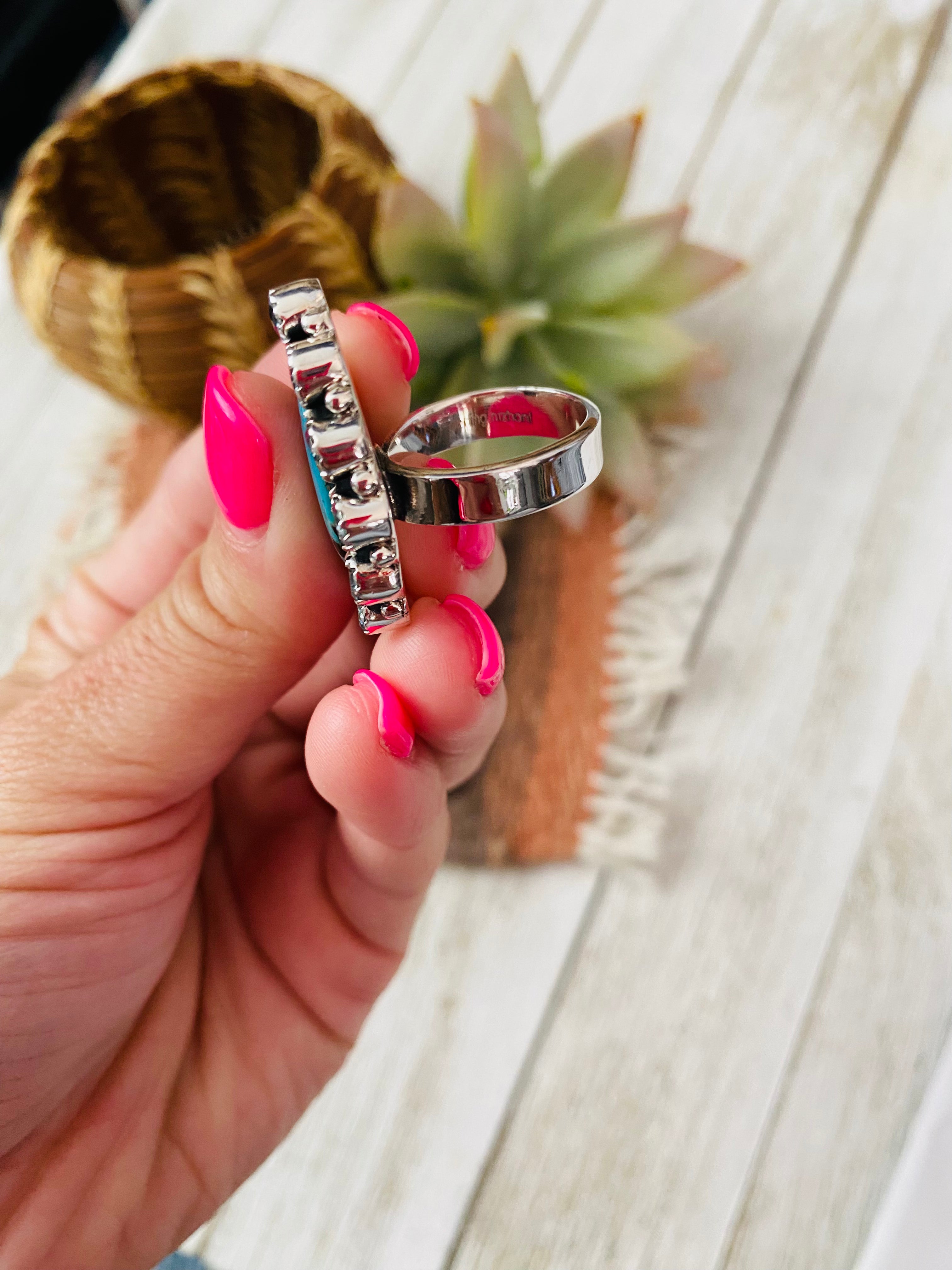 Handmade Sterling Silver, Turquoise & Topaz Cluster Adjustable Ring