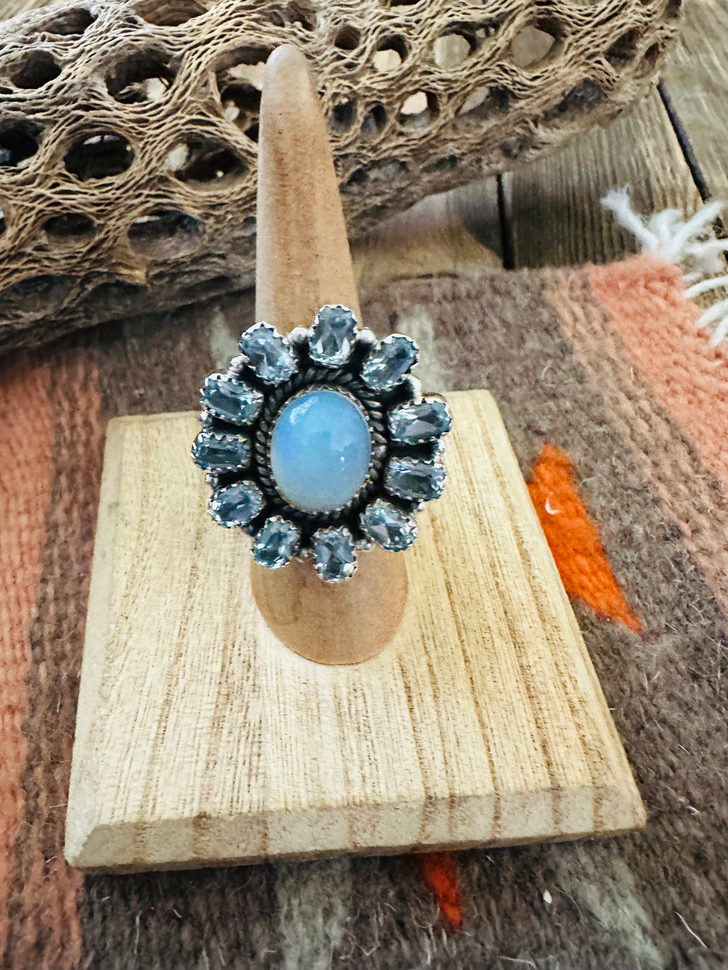 Handmade Sterling Silver, Topaz & Opal Cluster Adjustable Ring