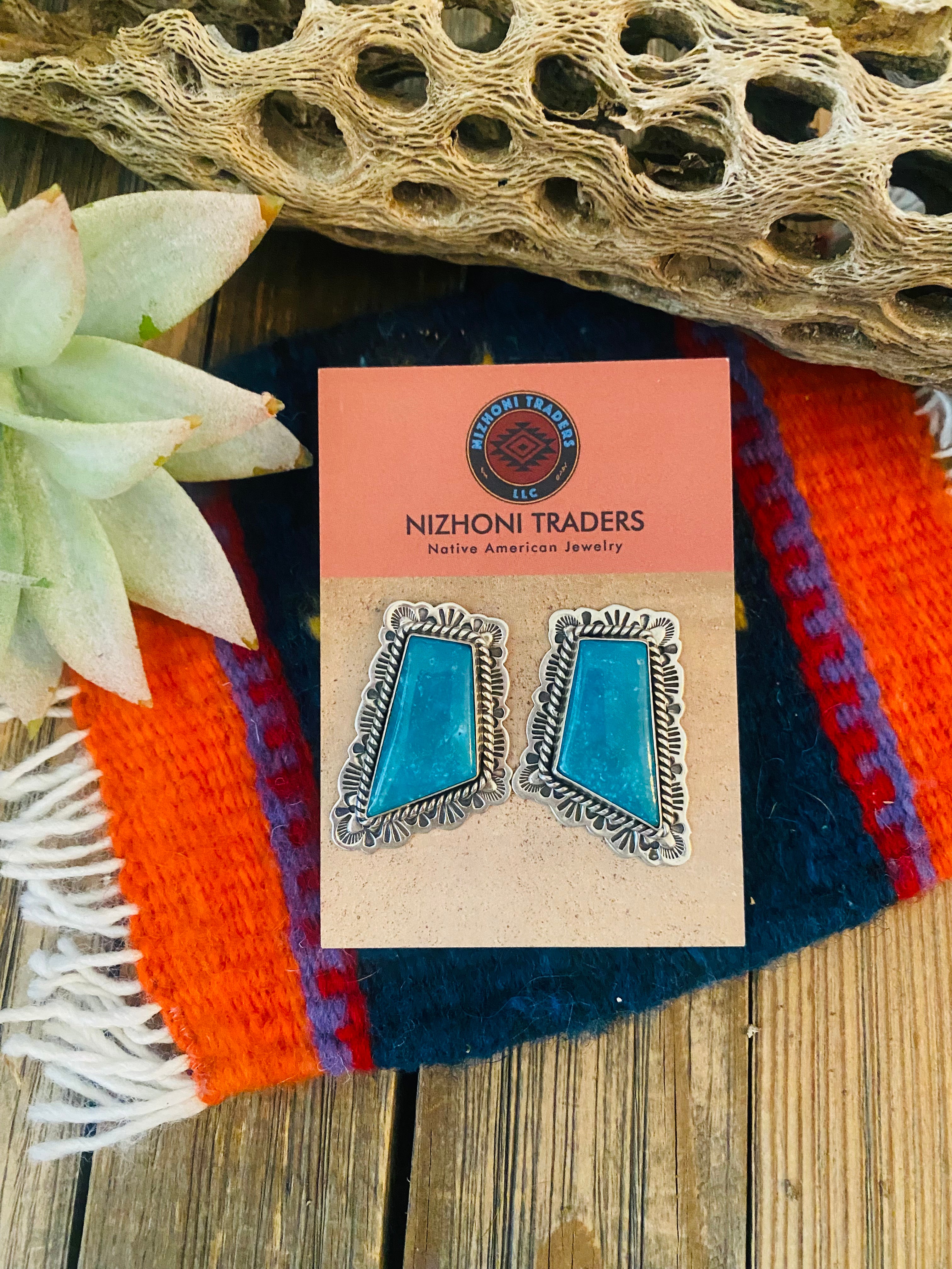 Navajo Sterling Silver & Turquoise Post Earrings