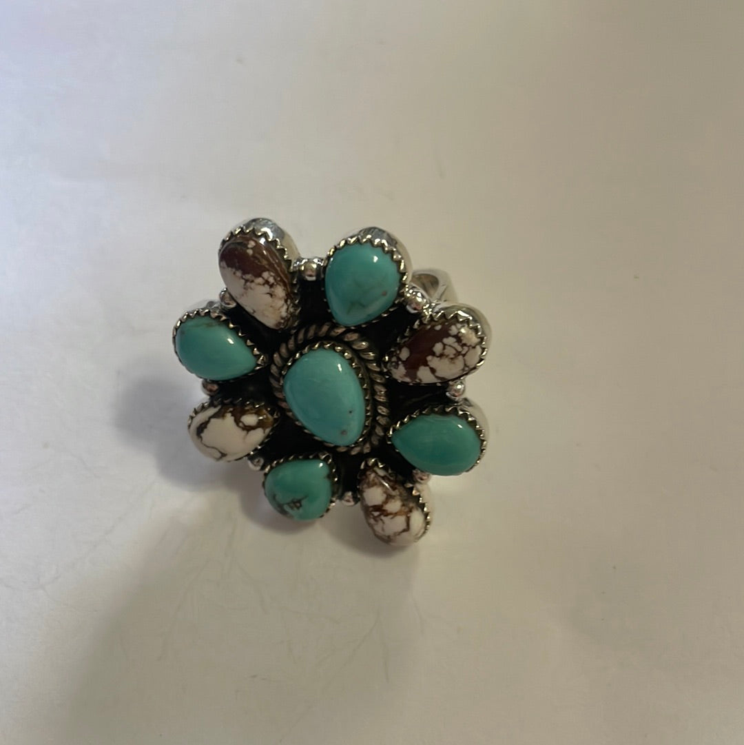 Nizhoni Handmade Wild Horse, Turquoise And Sterling Silver Adjustable Ring