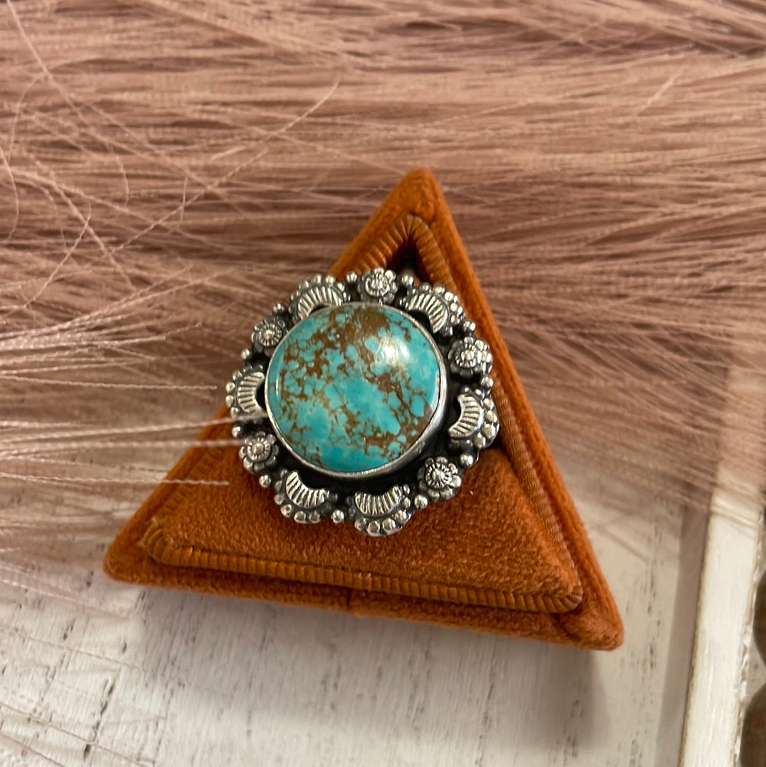 Handmade Sterling Silver & Turquoise Adjustable Ring Signed Nizhoni