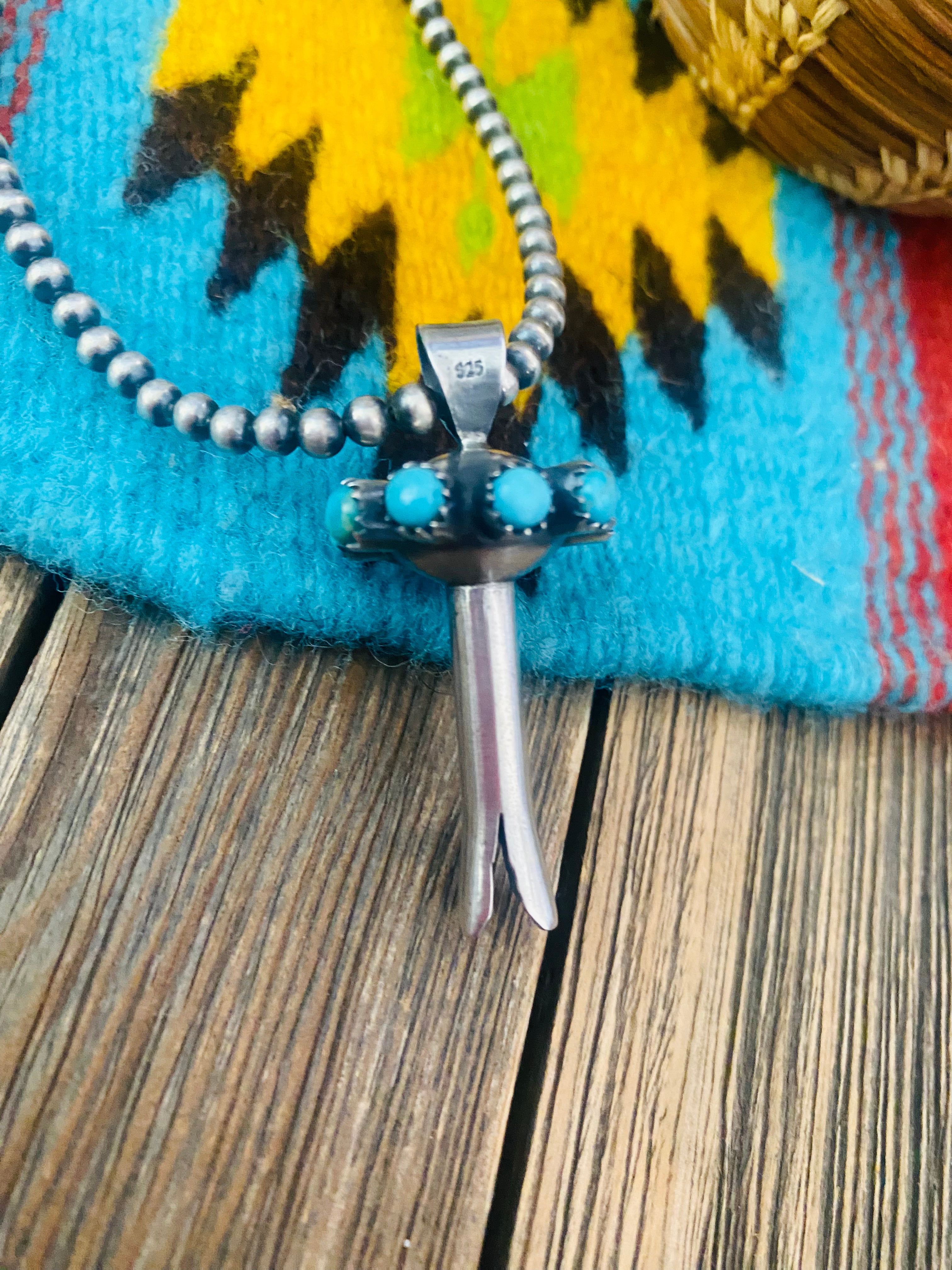 Handmade Sterling Silver and Turquoise Blossom Pendant