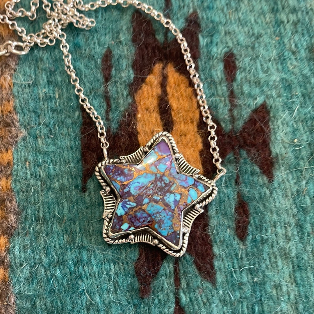 Handmade Sterling Silver Blue Mojave Star Necklace Signed Nizhoni