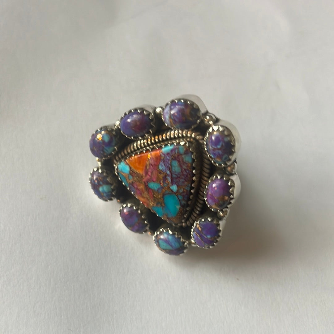 Beautiful Handmade Purple Mojave And Sterling Silver Adjustable Ring Signed Nizhoni