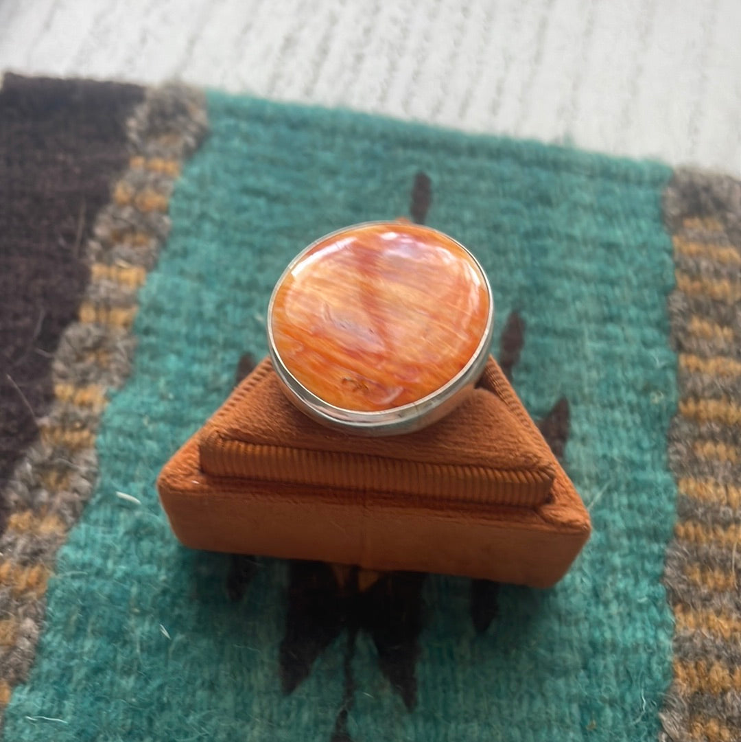 Navajo Sterling Silver & Orange Spiny Ring Size 7