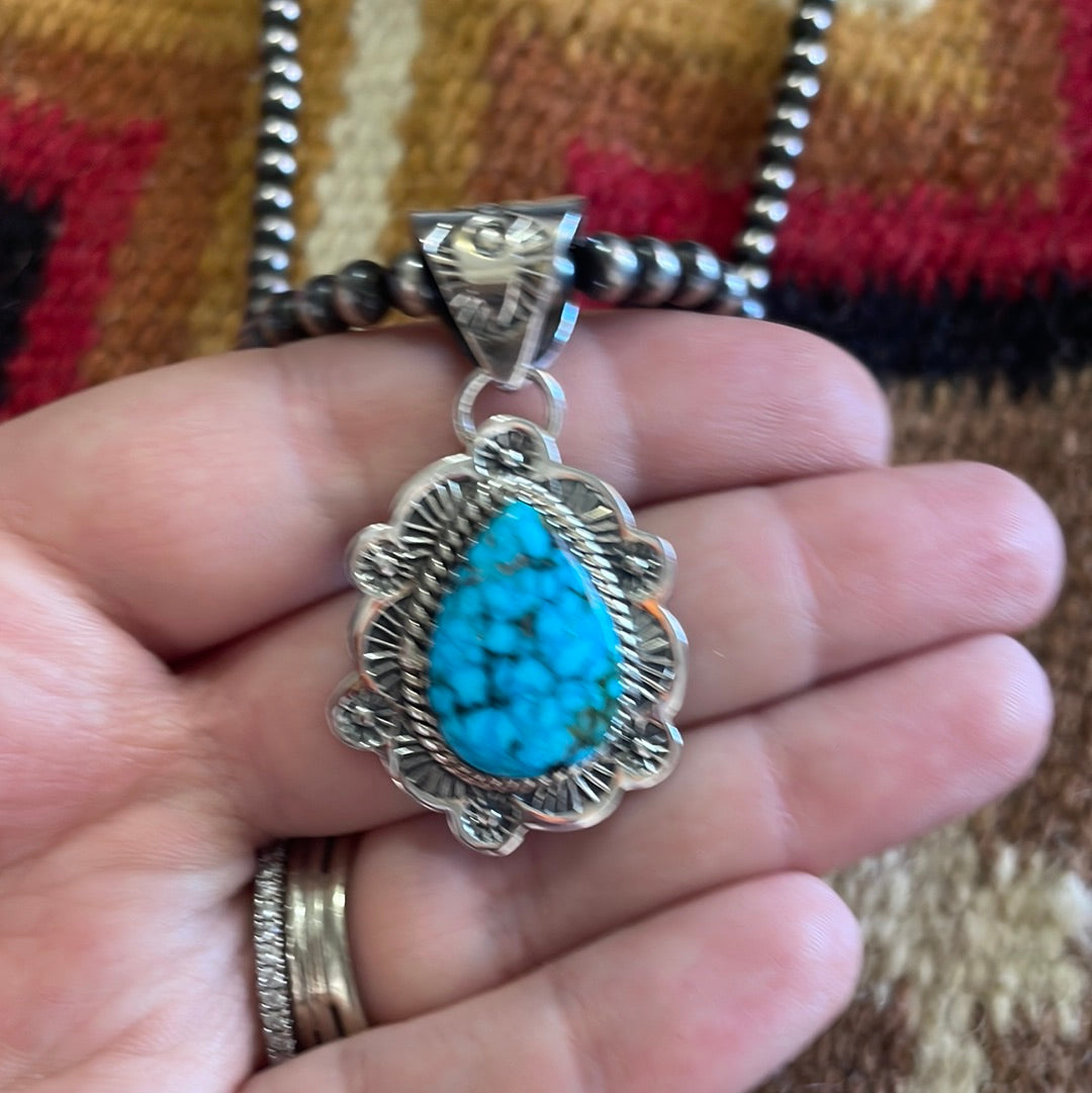 Handmade Sterling Silver & Kingman Web Turquoise Pendant Signed Nizhoni