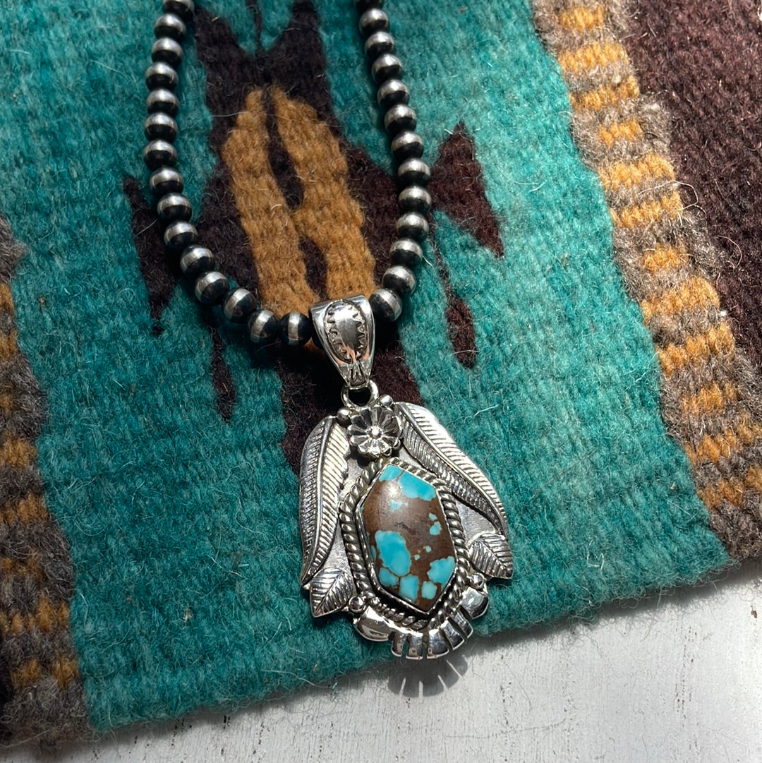 Handmade Sterling Silver & Number 8 Turquoise Pendant Signed Nizhoni