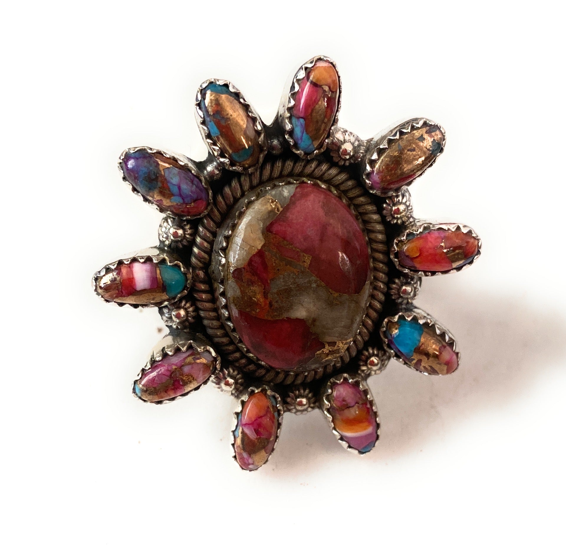 Handmade Sterling Silver, Rhodonite & Pink Dream Cluster Adjustable Ring