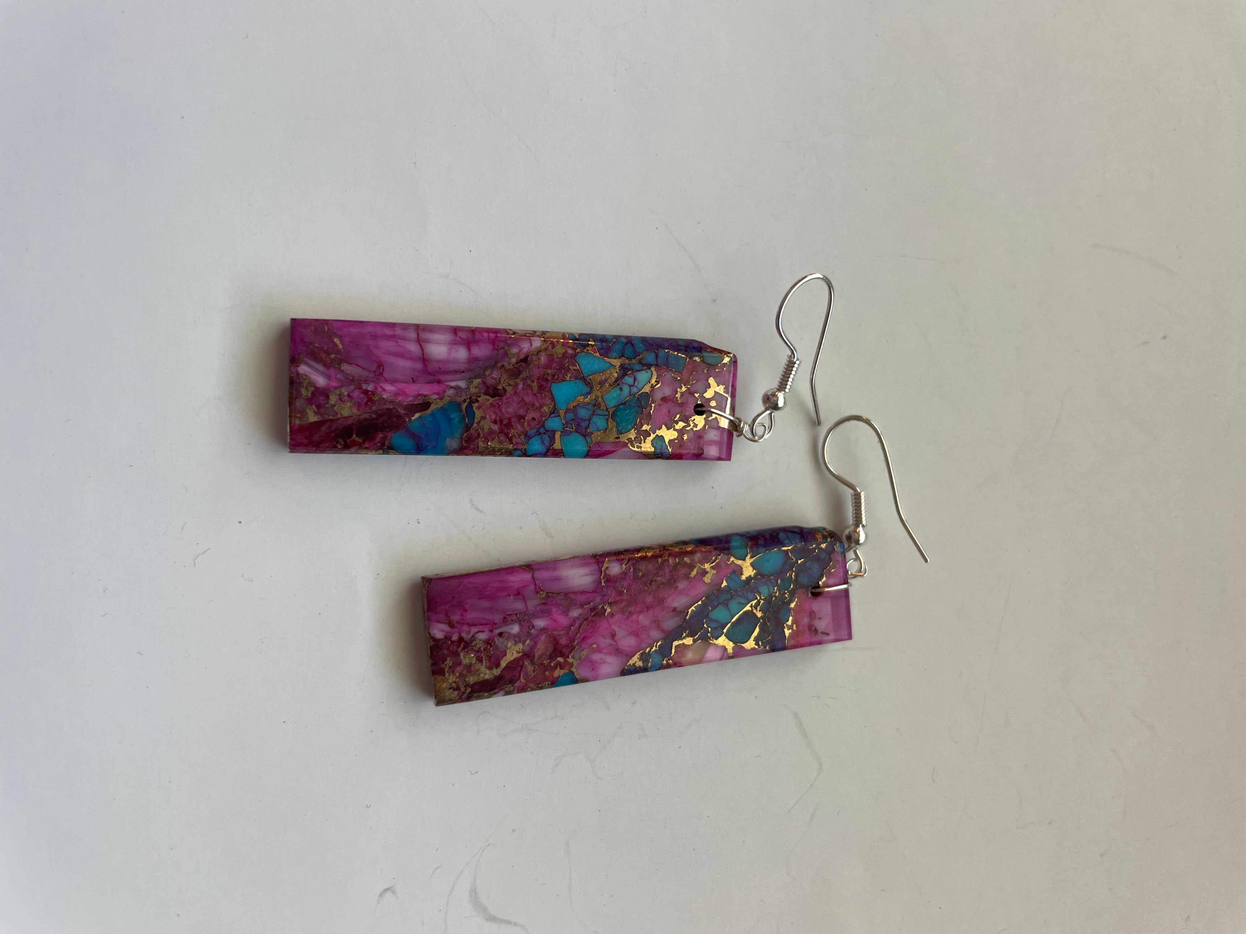 Navajo Sterling Silver & Purple Dream Slab Dangle Earrings