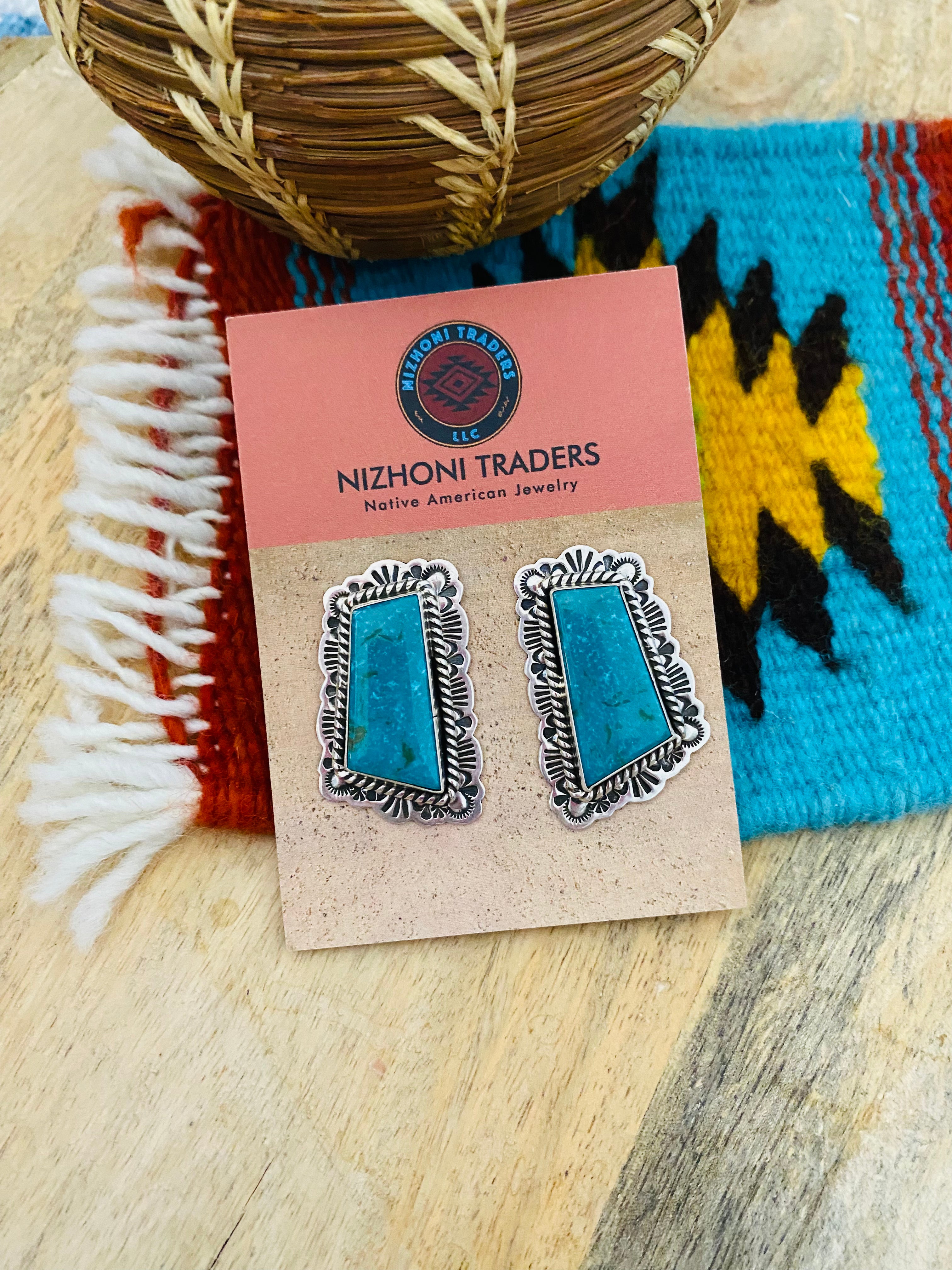 Navajo Sterling Silver & Turquoise Post Earrings