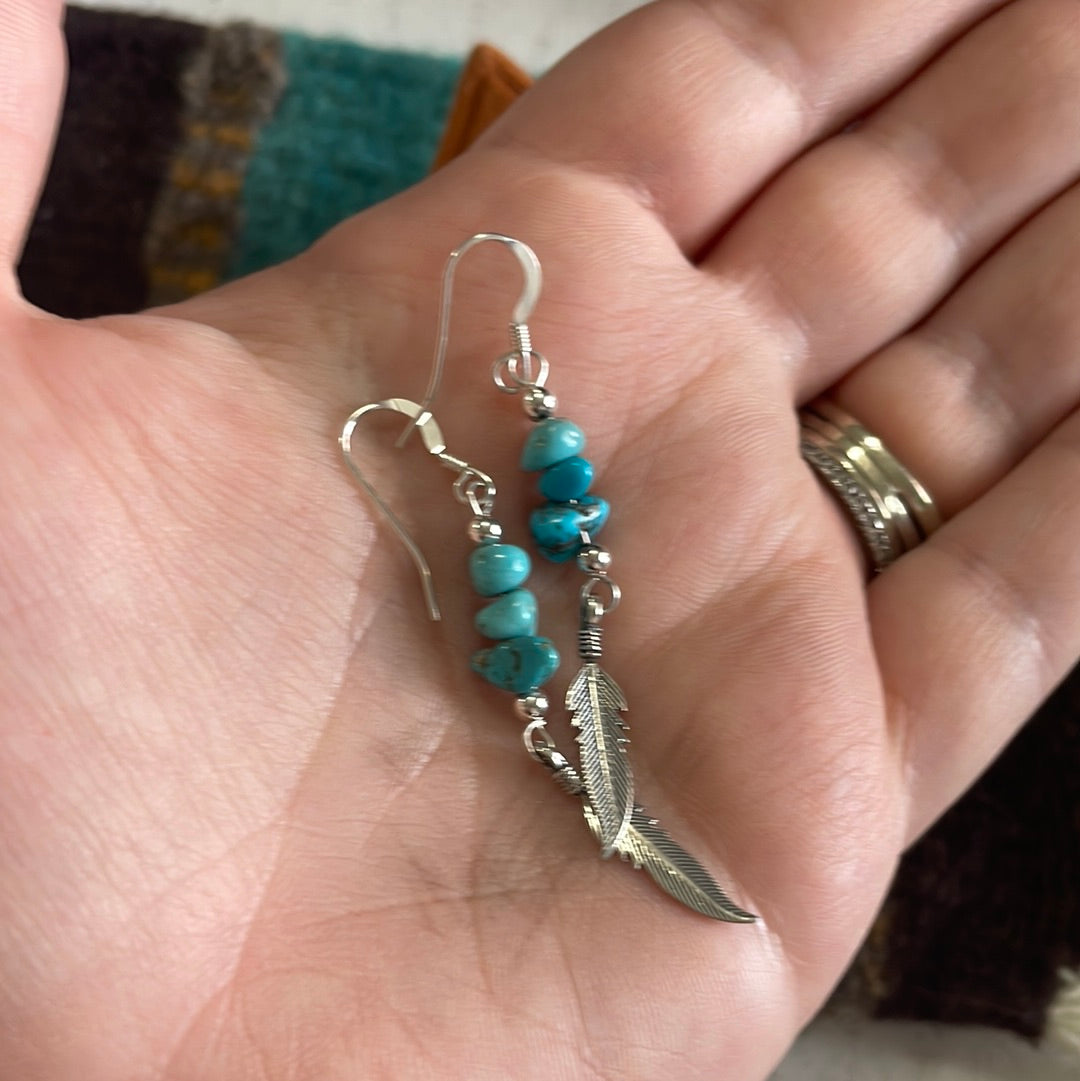 Navajo Sterling Silver & Turquoise Feather Dangle Earrings