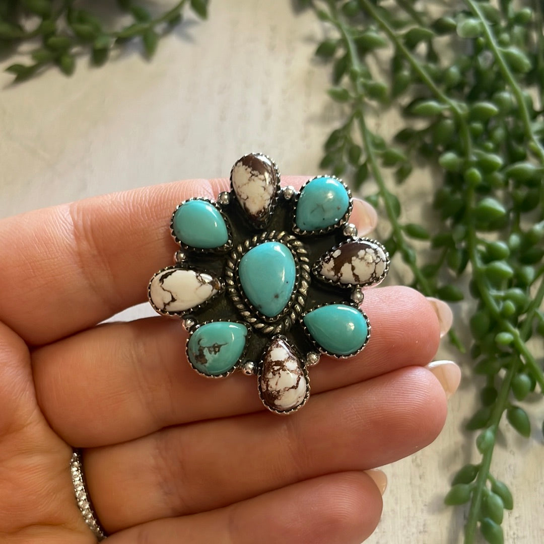 Nizhoni Handmade Wild Horse, Turquoise And Sterling Silver Adjustable Ring