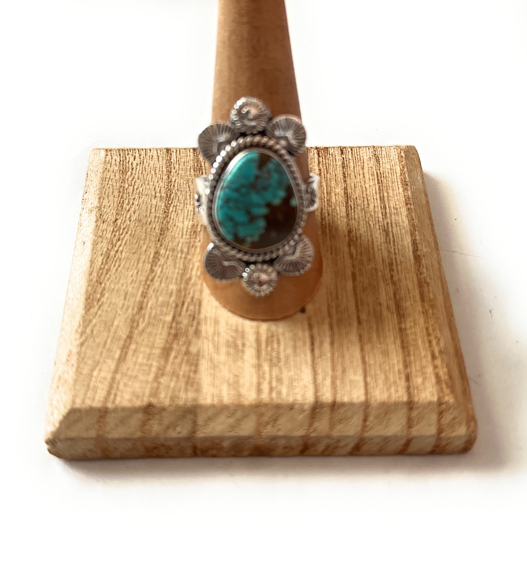 Handmade Sterling Silver & Number 8 Turquoise Adjustable Ring