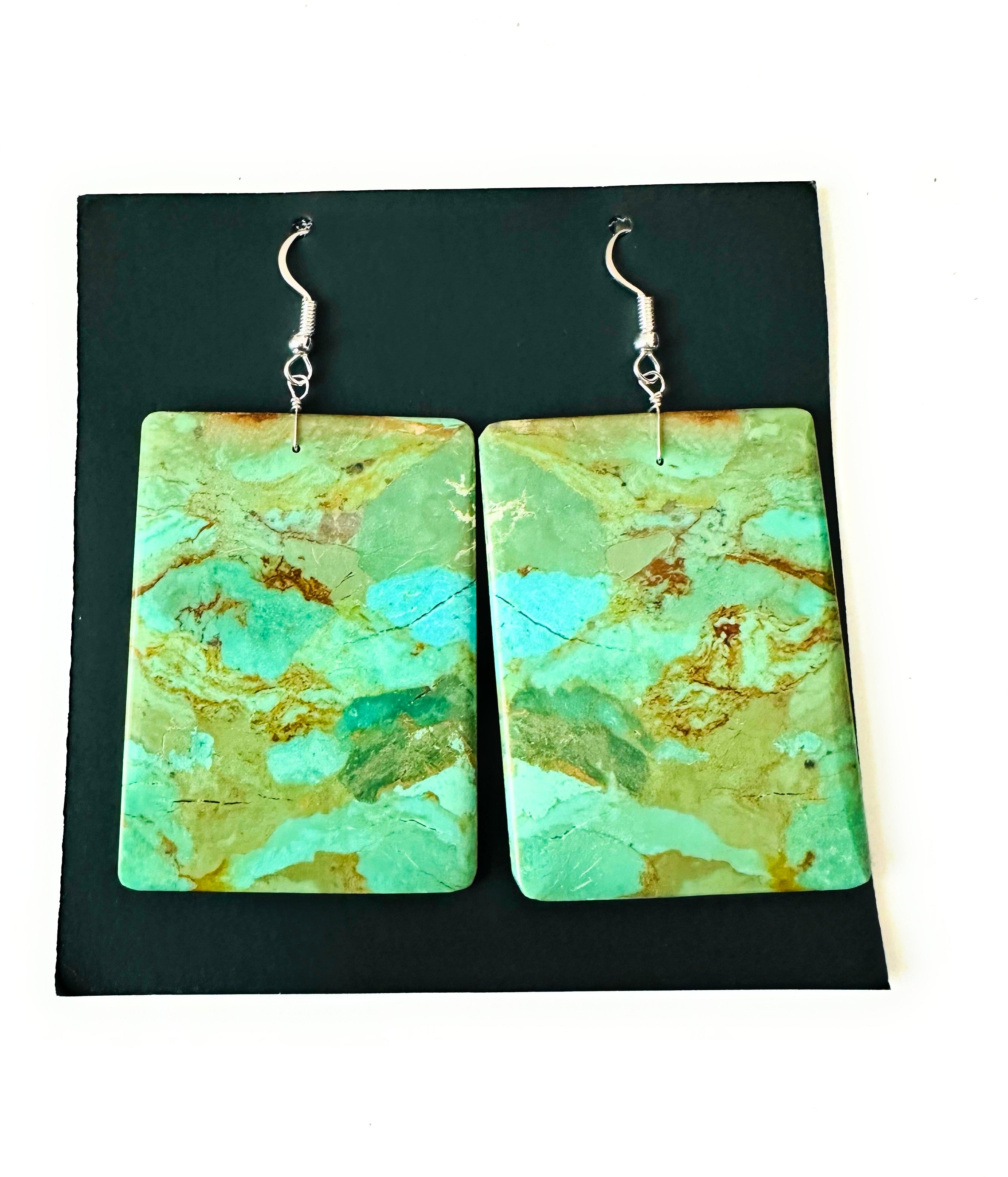 Navajo Sterling Silver & Turquoise Slab Dangle Earrings