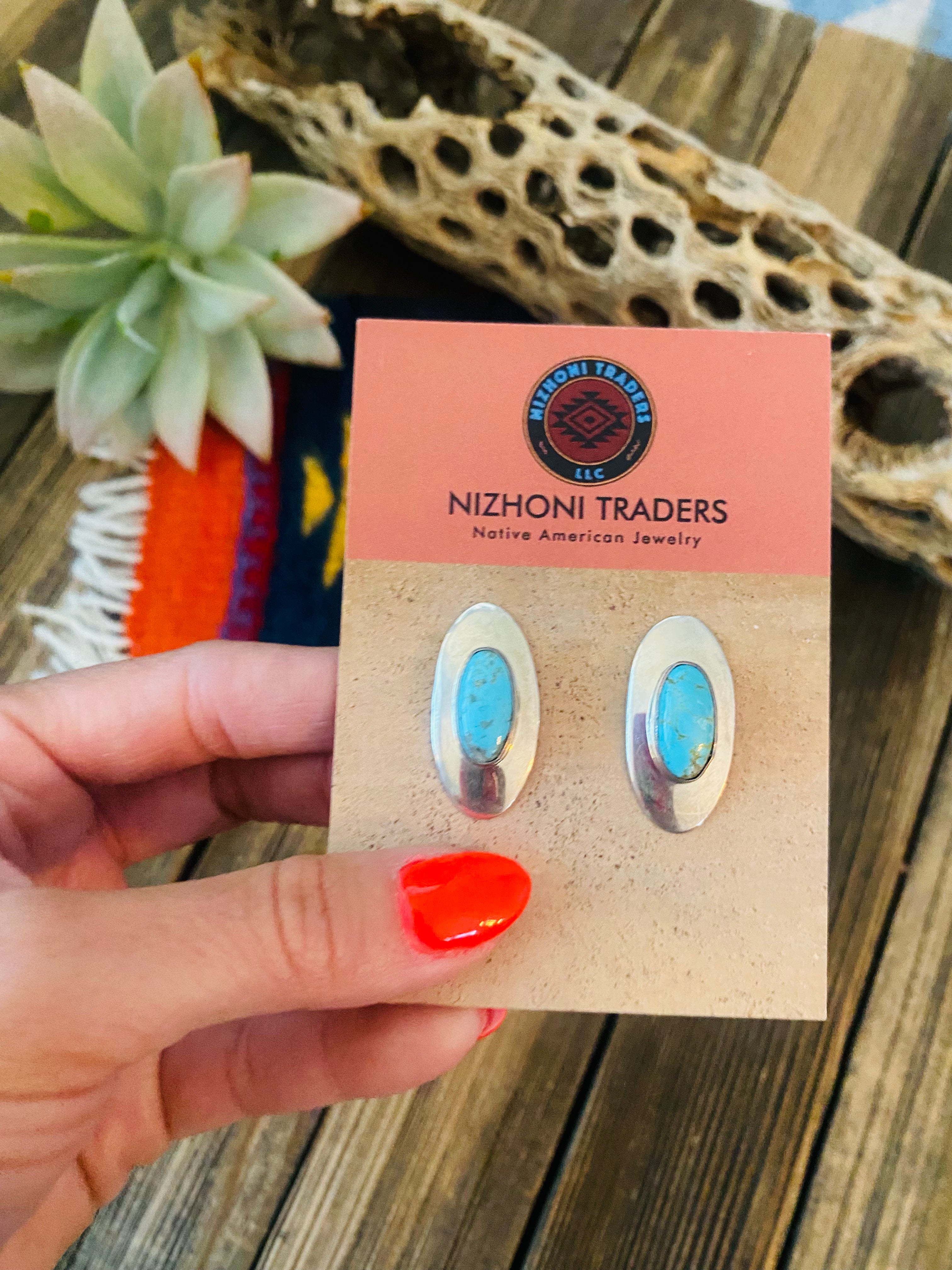 Navajo Sterling Silver & Turquoise Stud Earrings