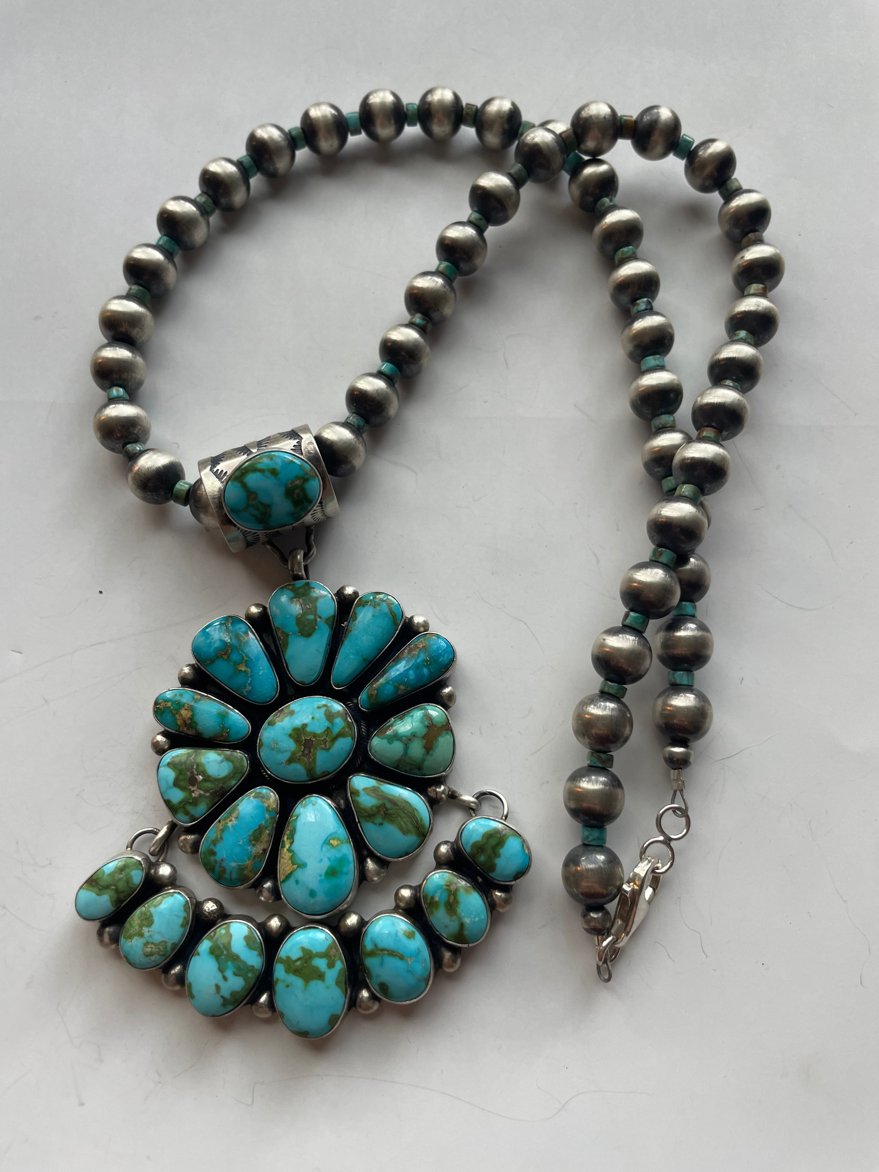 Beautiful Navajo Sterling Silver Turquoise Necklace Signed