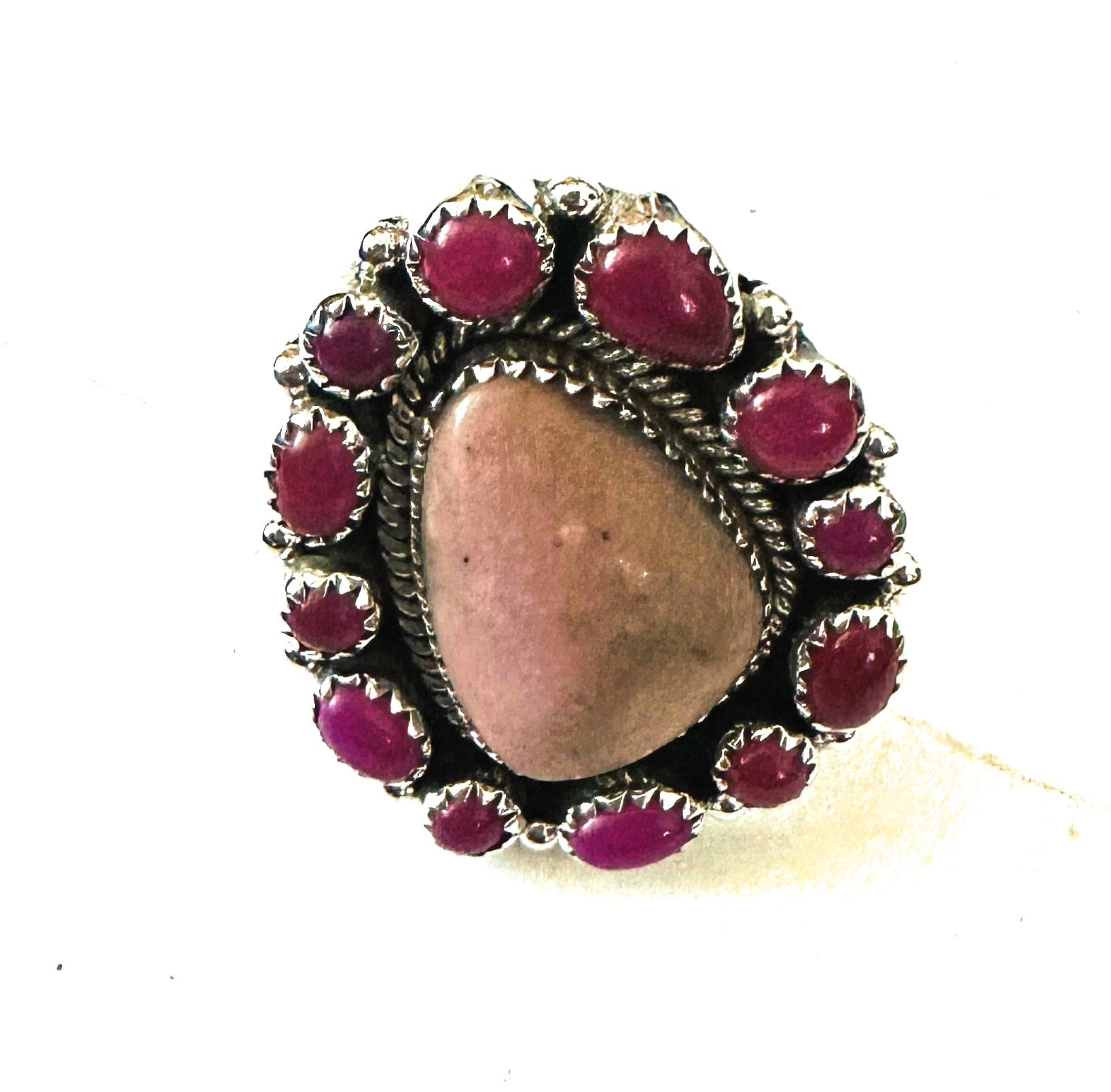 Handmade Sterling Silver, Patalite & Pink Onyx Cluster Adjustable Ring