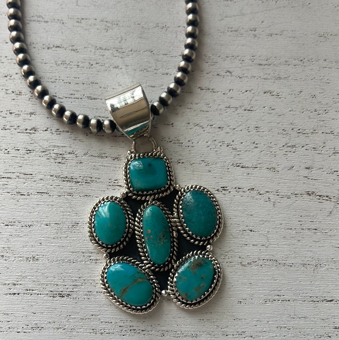 Handmade Sterling Silver & Turquoise Cluster Pendant