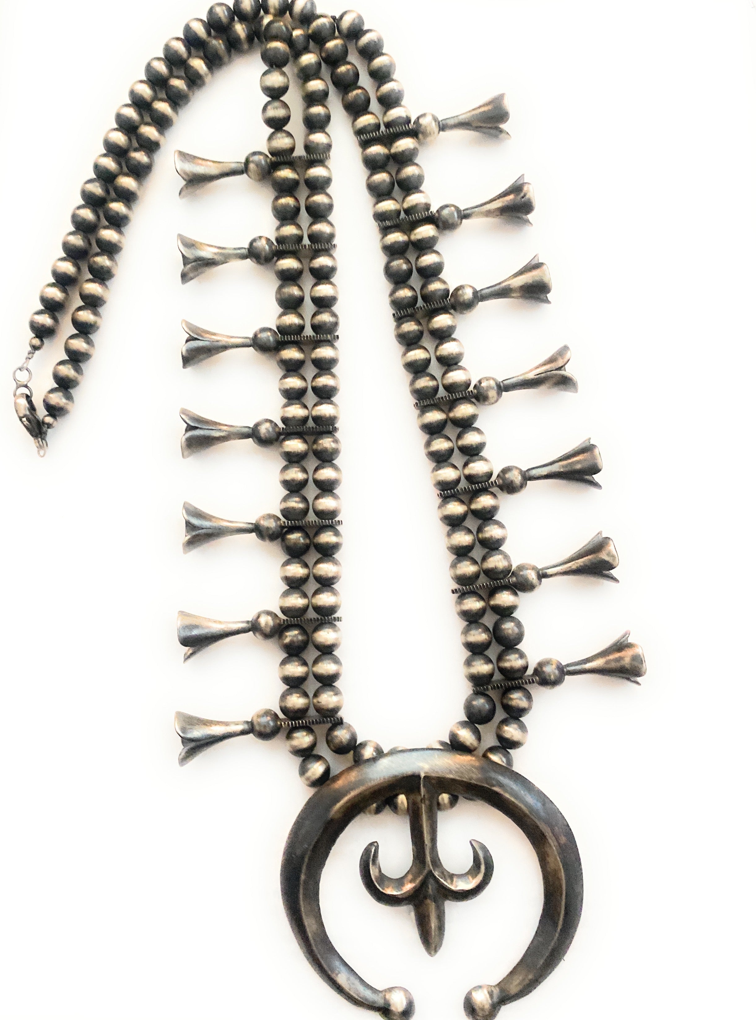 Navajo Sterling Silver Squash Blossom Necklace By Paul Livingston