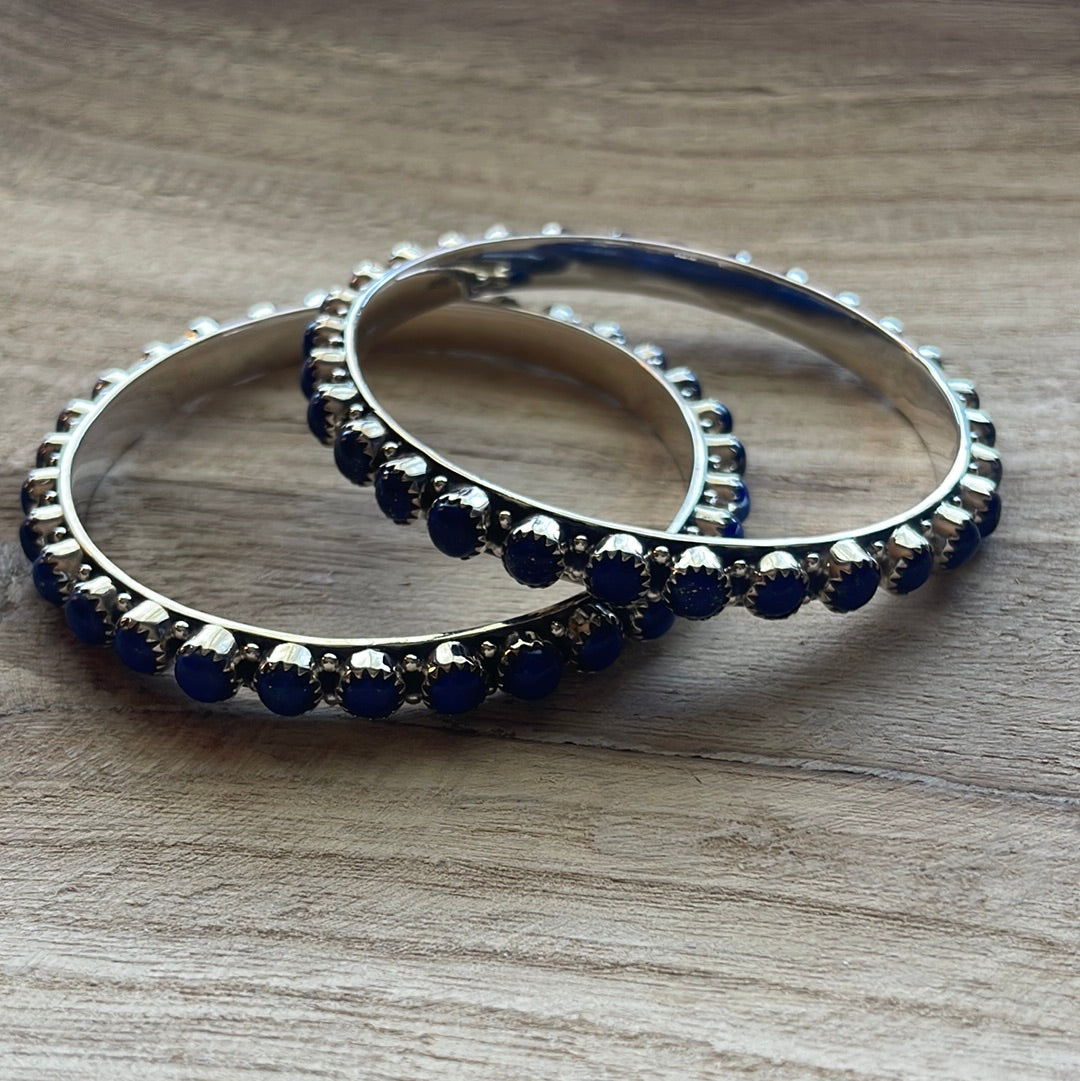 Handmade Lapis & Sterling Silver Custom Bangles Size 8 Signed Nizhoni