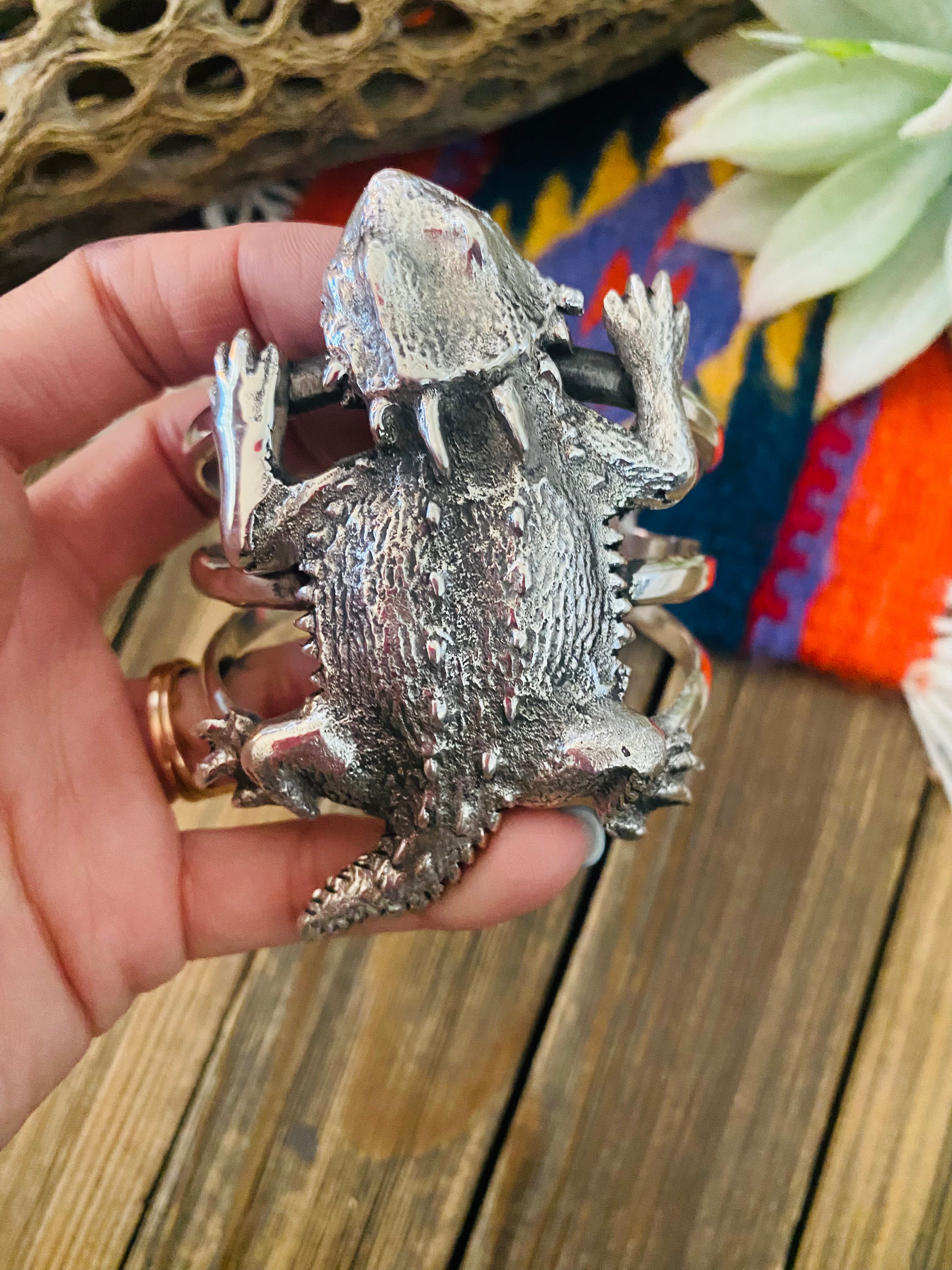 Navajo Sterling Silver Horny Toad Cuff Bracelet