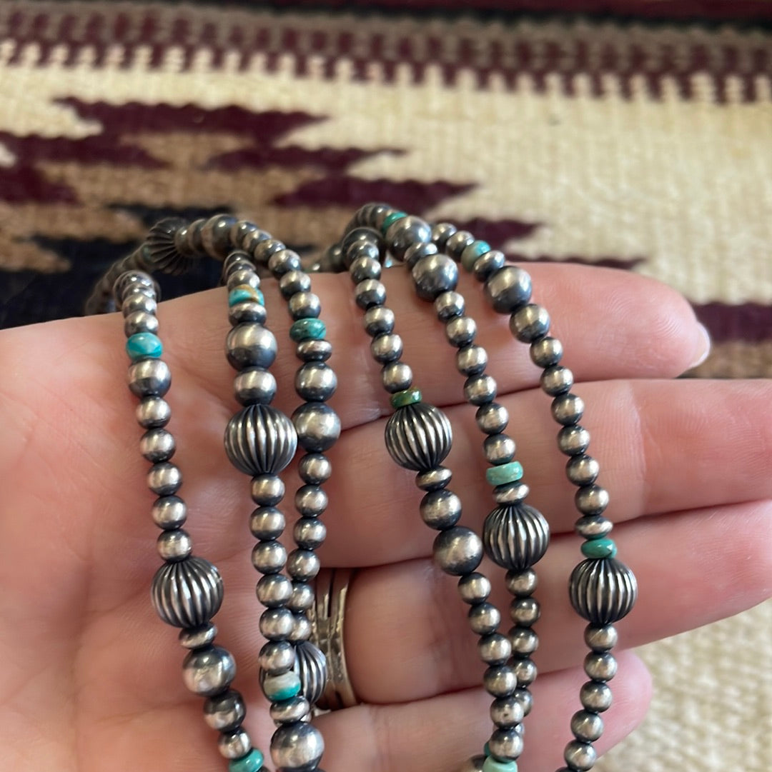 Beautiful Navajo Sterling Silver3 Strand Beaded Turquoise Necklace With Pendant Signed Gilbert Tom